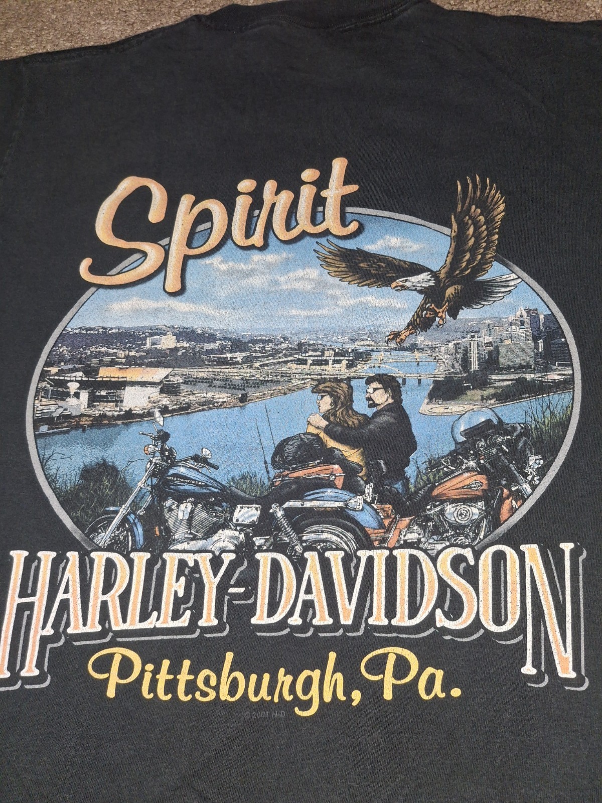 Vintage Harley Davidson T Shirt Blue Flame Pittsburgh, PA SEE MEASUREMENTS gallery