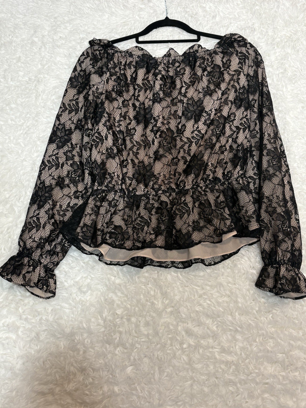 Victor Costa Black Lace Size L Long Sleeve Dress Shirt gallery