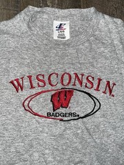 Vintage Logo Athletic Gray and Red Wisconsin Tee Short Sleeve Embroidered Size L