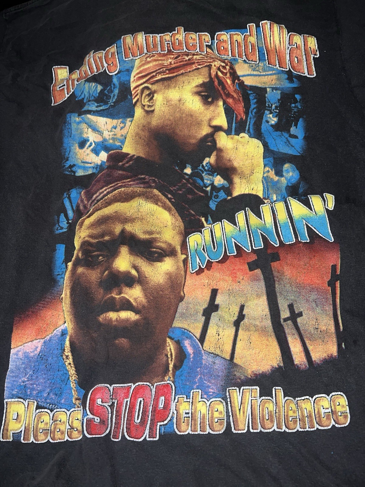 Vintage Tupac Notorious BIG Biggie Stop the Violence T-Shirt. Vintage Wear, L/XL gallery