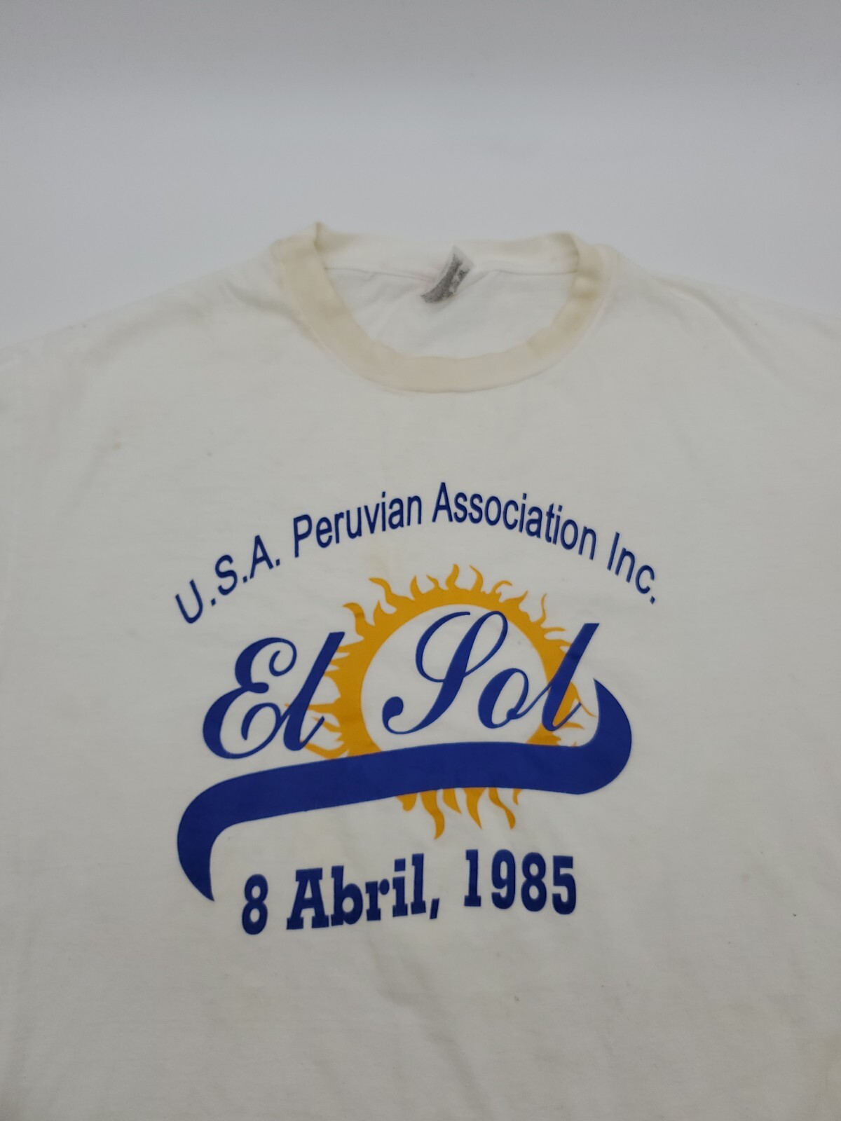 El Sol 1985 USA Shirt Large White Mens Peru Vintage..#0041 gallery