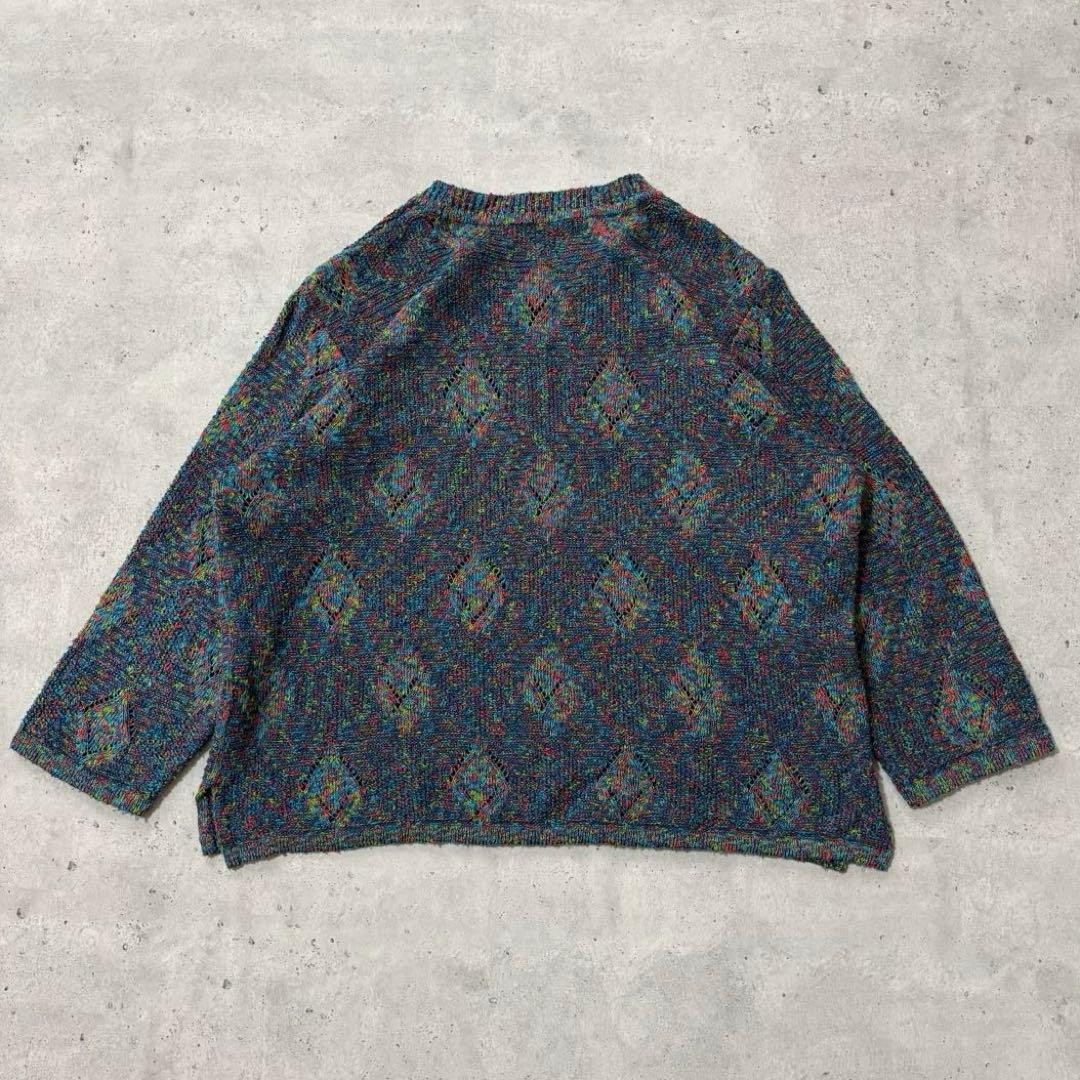 One-of-a-kind all-oer pattern retro knit sweater mix color short length thin gallery