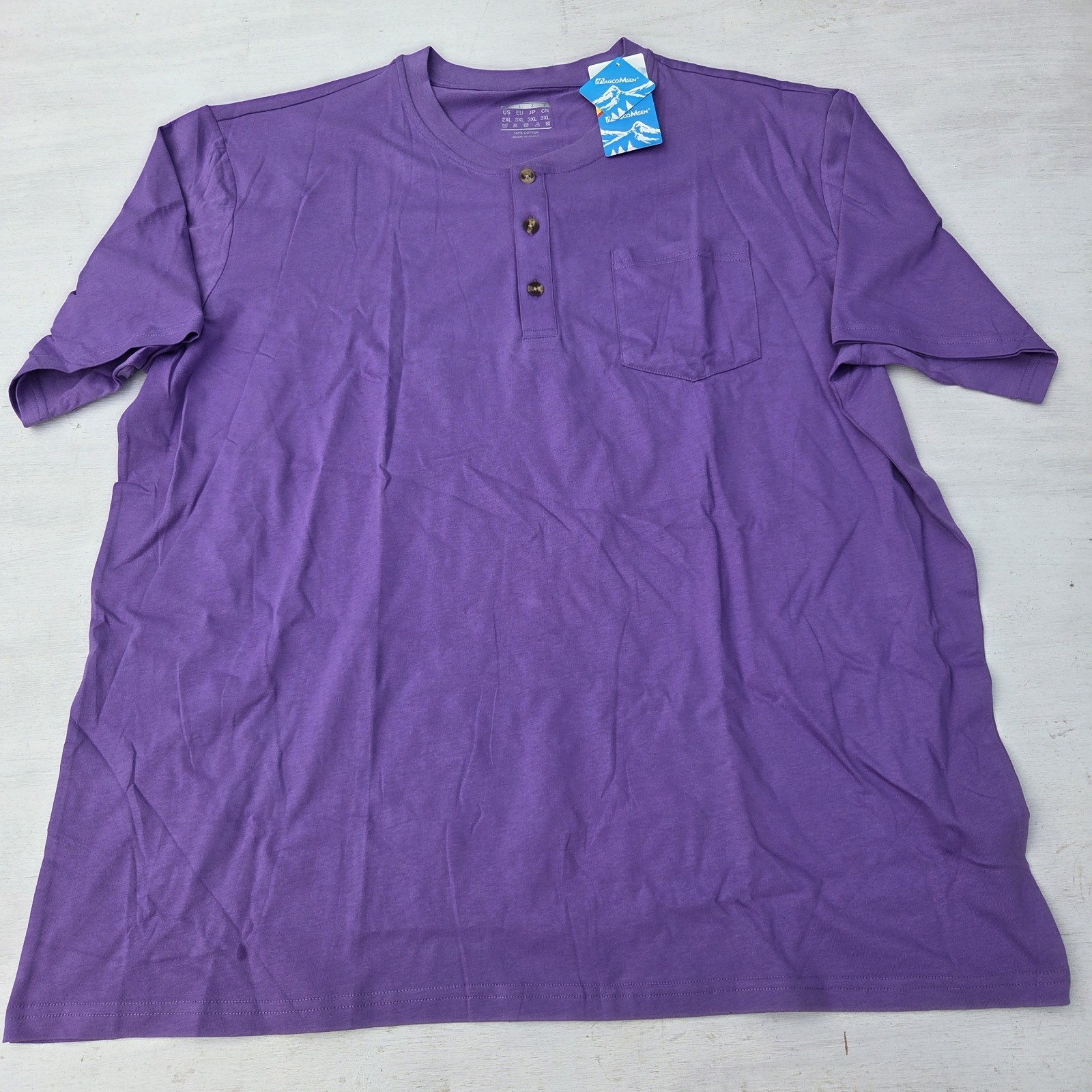 MAGCOMSEN Men's 2XL T Shirt Henley Short Sleeve Pocket Tee Purple EUC gallery
