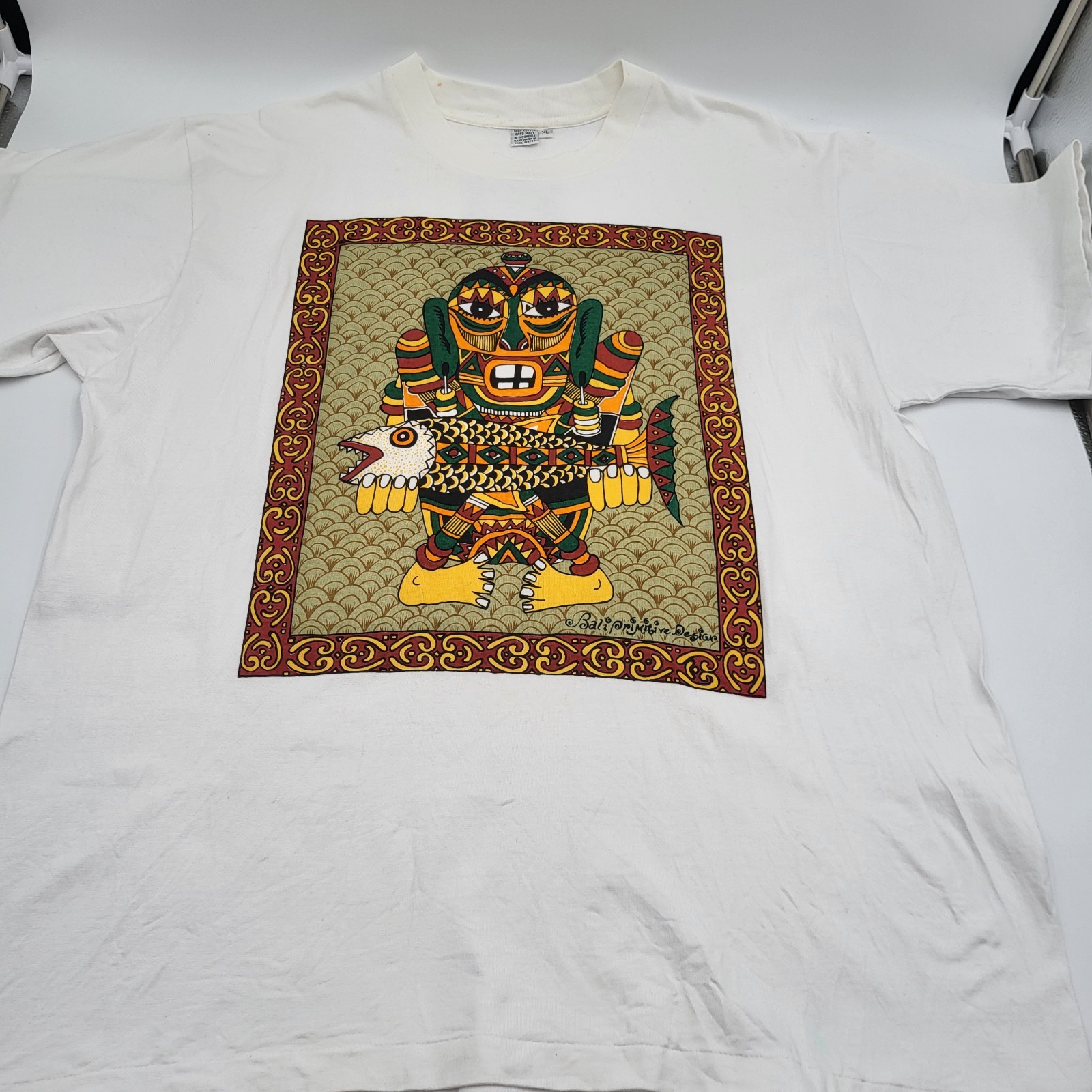 Vintage Bali Primitive Designs Native Art Shirt Size XL Hand Made in India gallery