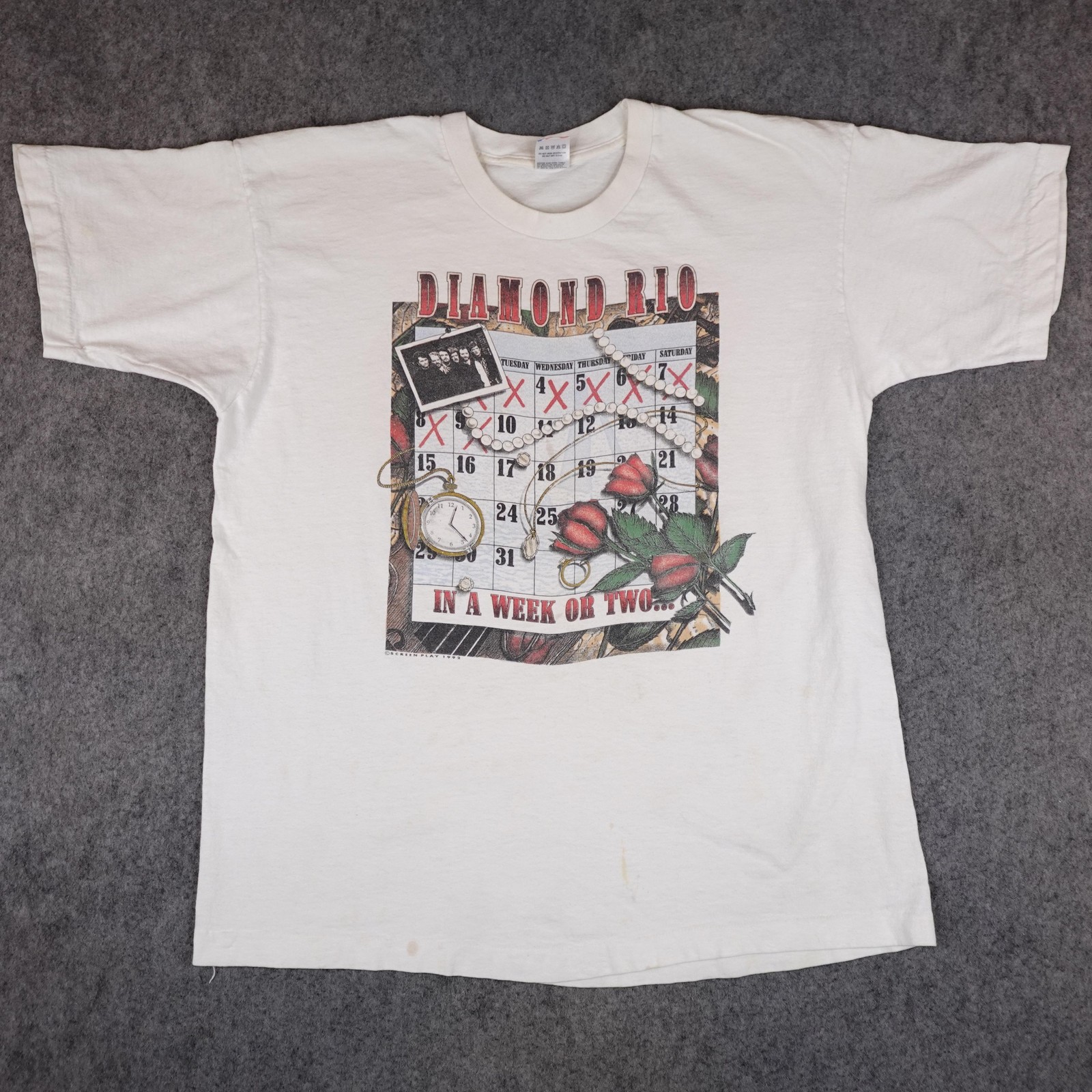 Vintage Diamond Rio Shirt Mens XL White In A Week Or Two 90s Band Graphic Tee
