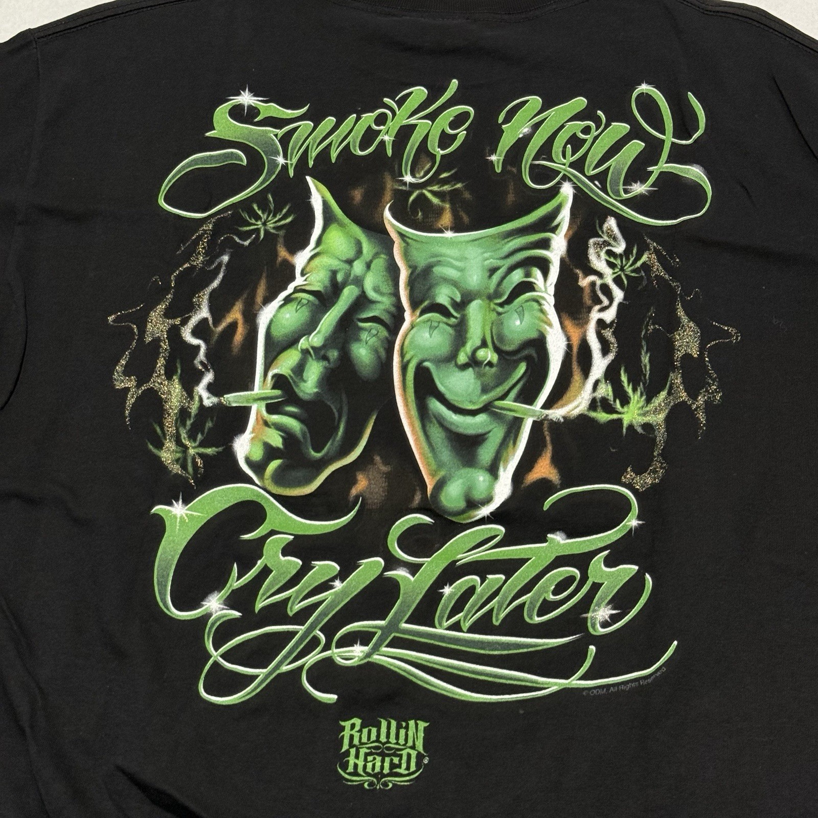 Vintage Rollin Hard Smoke Now Cry Later T-Shirt L Weed Smile Tee Y2K gallery