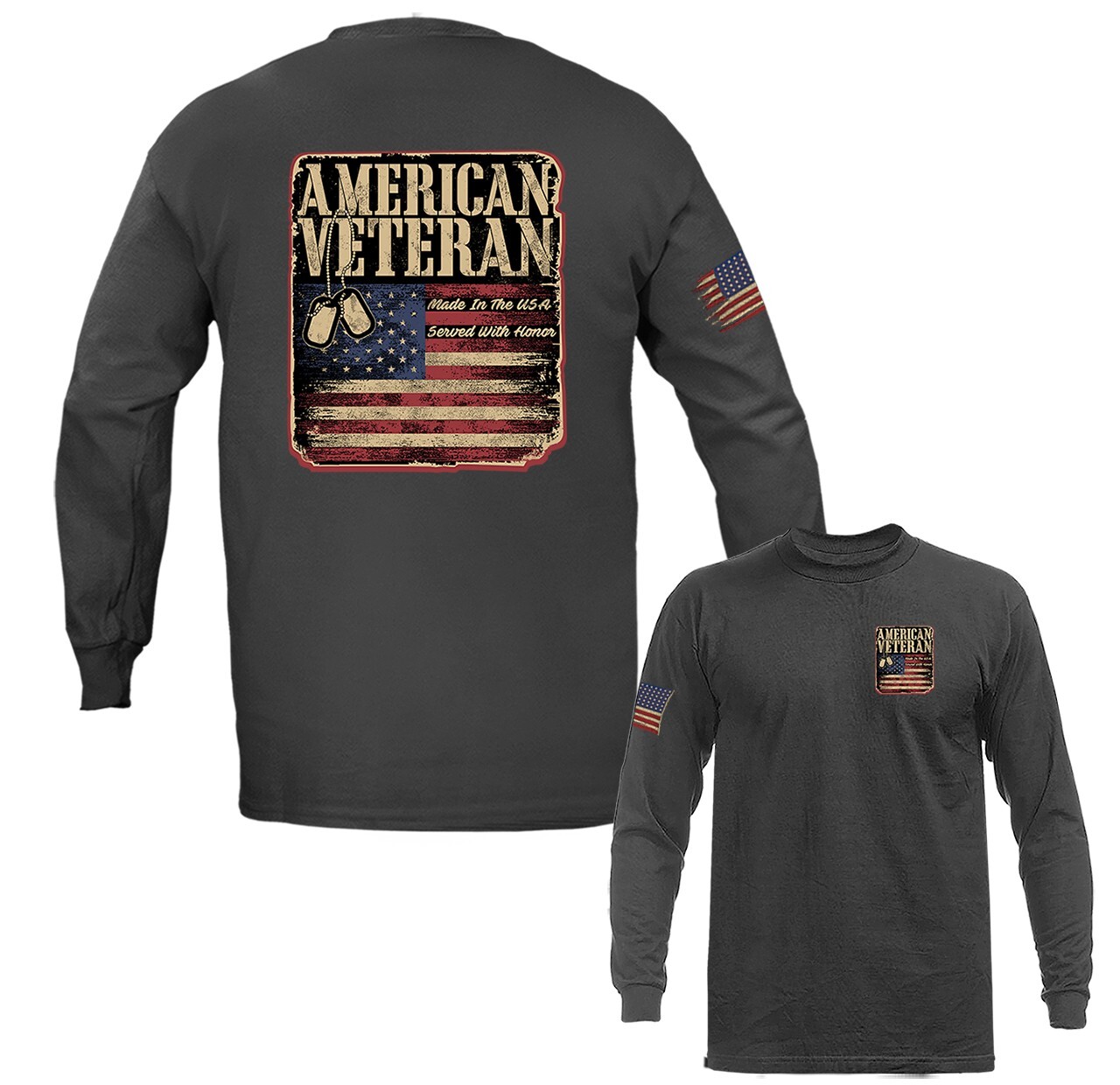 American Veteran Military Patriotic US Flag Long Sleeve