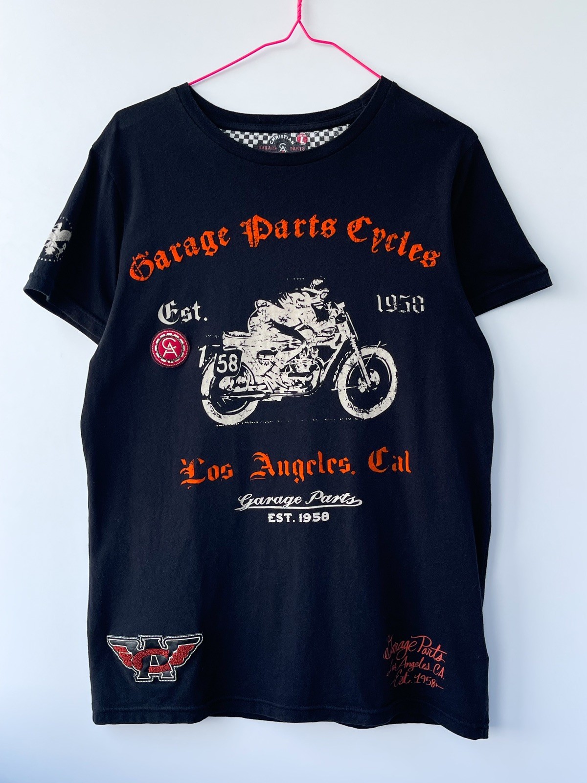 Christian Audigier Men’s T-Shirt Black Biker Garage Parts Motorcycle Y2K Size M