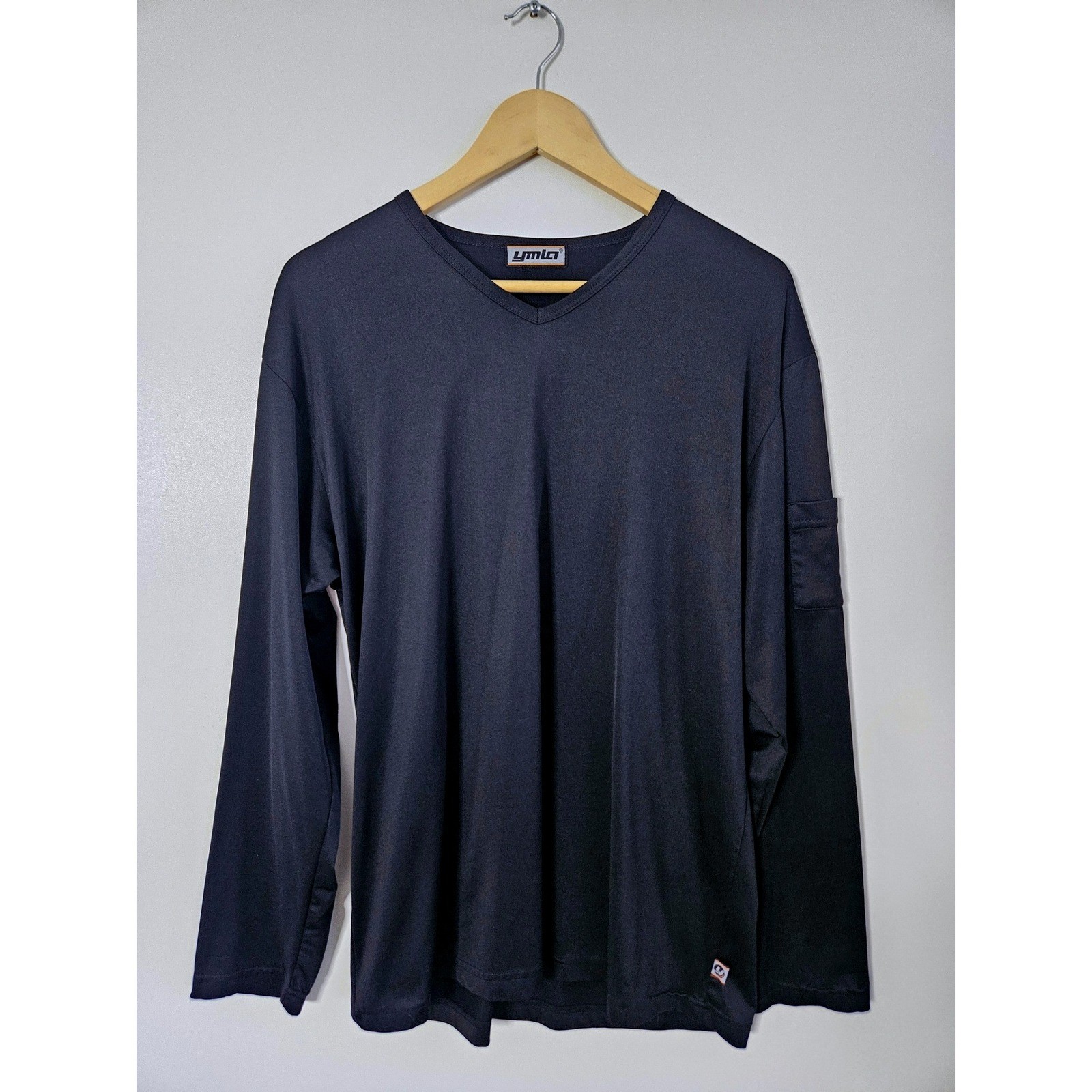 Vintage YMLA 90s Club Rave Long Sleeve V-Neck Shirt Utility Pocket Black Large