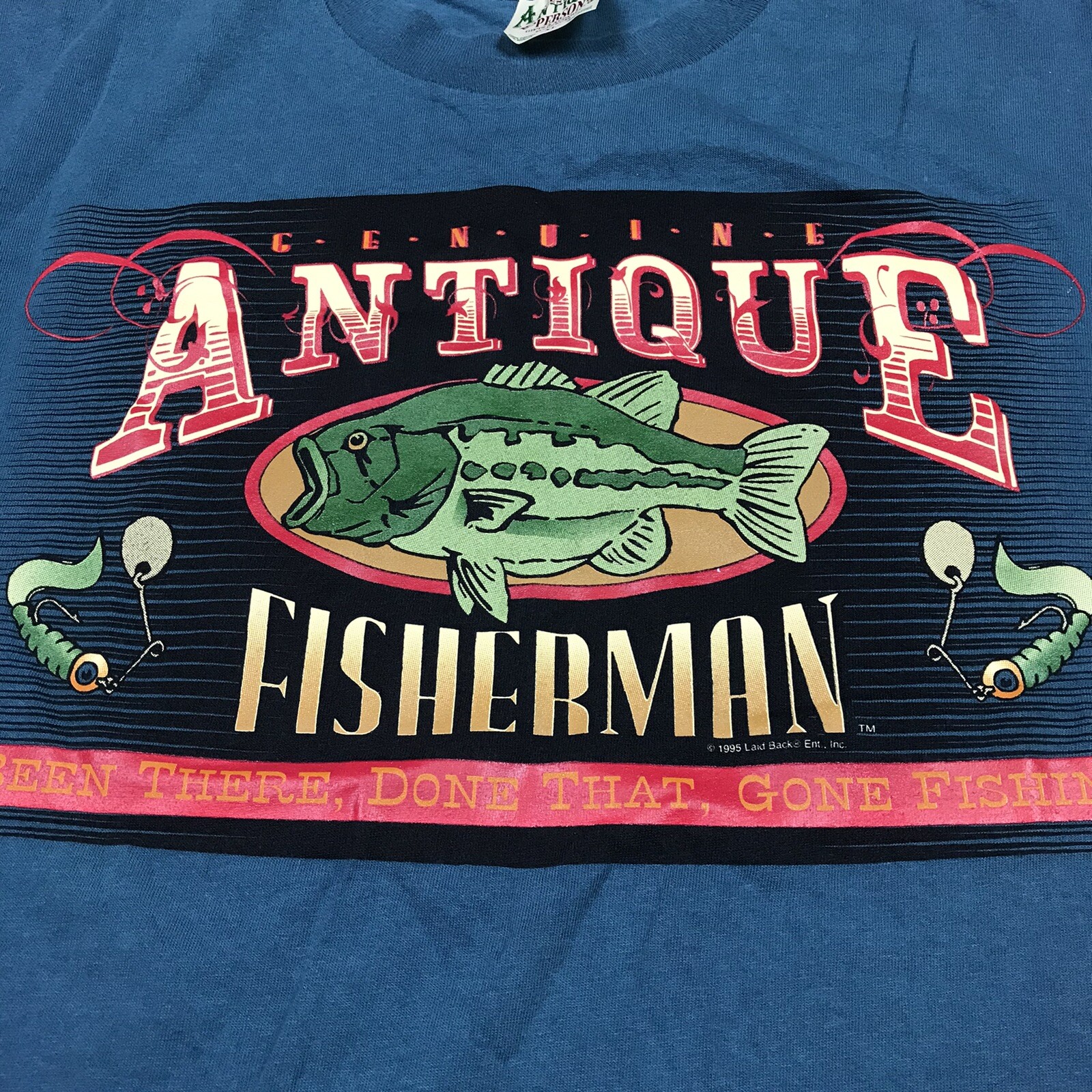 Vintage Genuine Antique Fisherman Shirt Adult Sz XL Blue 90's Single Stitch VTG gallery