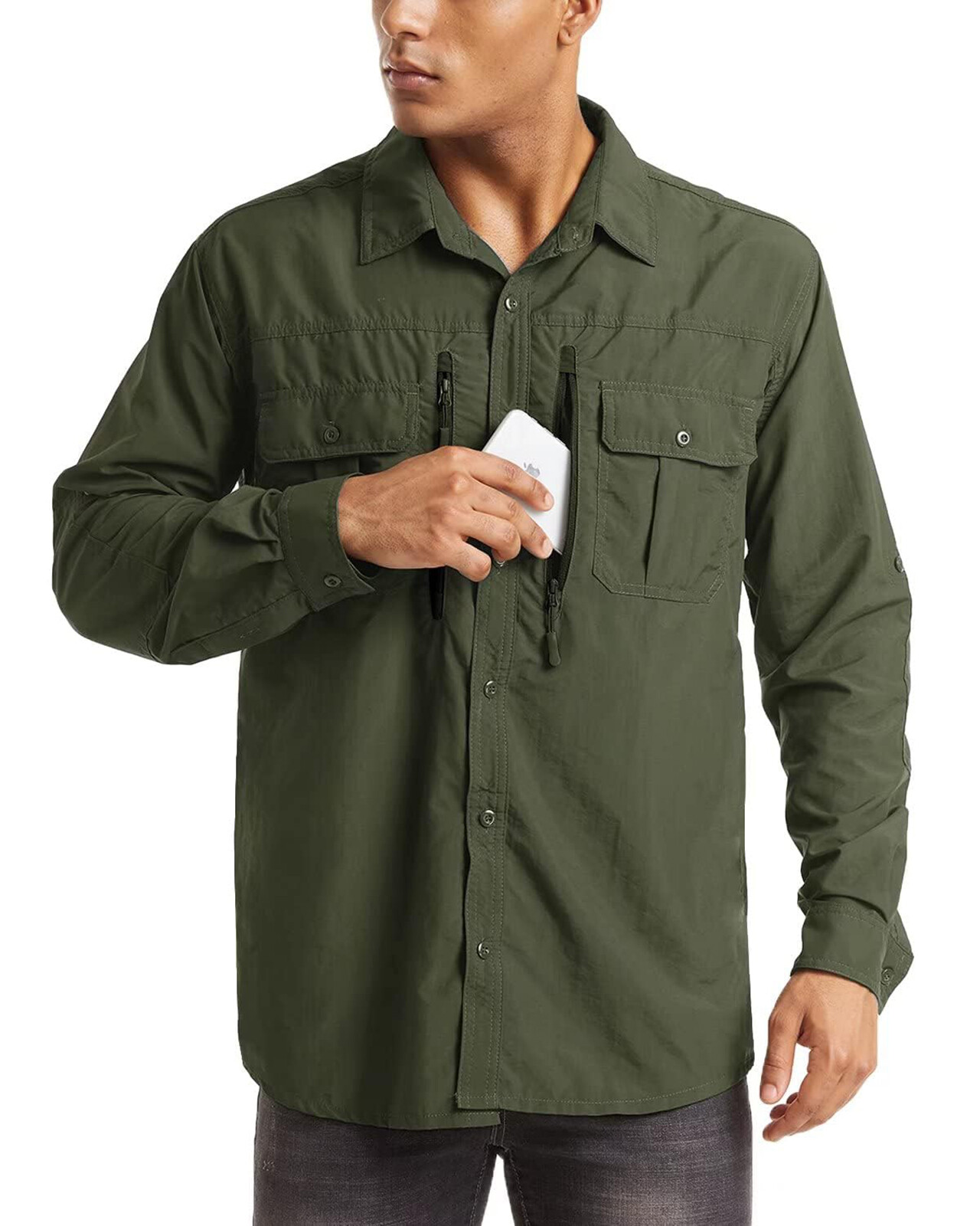 Men's UPF 50+ Fishing Sun Shirts Long Sleeve Safari Hiking Work Travel T-Shirts gallery