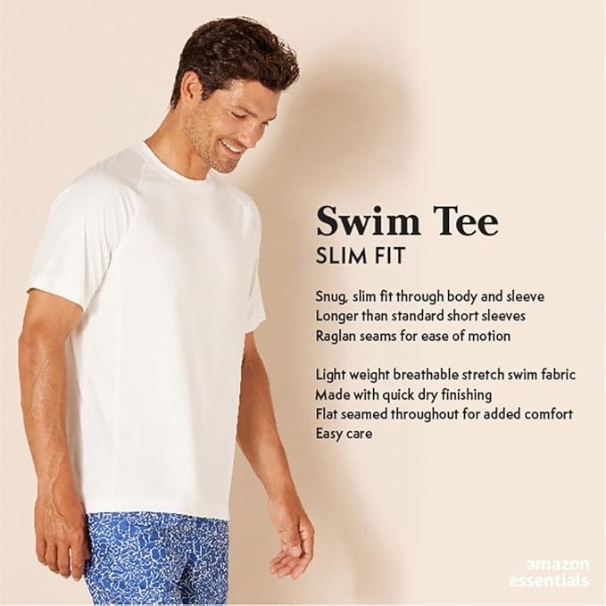 Amazon Essentials Men's Slim-Fit Short-Sleeve Quick-Dry UPF 50 Swim Tee Gray XXL gallery
