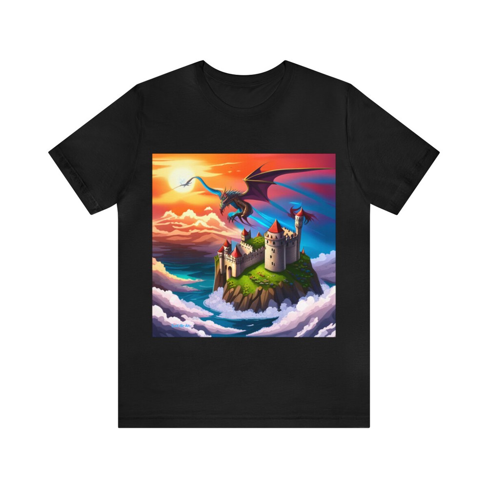 Gorgeous Scene Dragon Flying over Castle Colorful Unisex Jersey Short Sleeve Tee