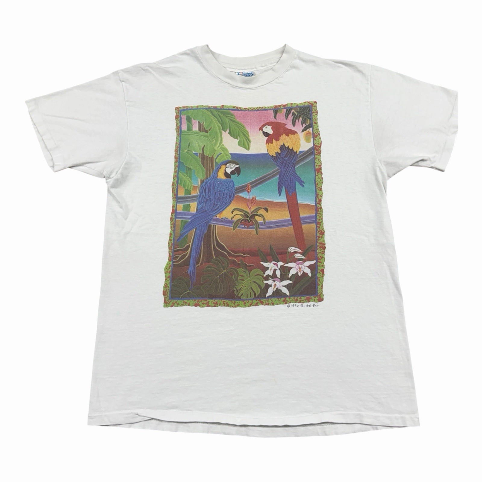 Vintage 90s R. Del Rio Parrot Nature T Shirt Men’s XL White Single Stitch USA gallery