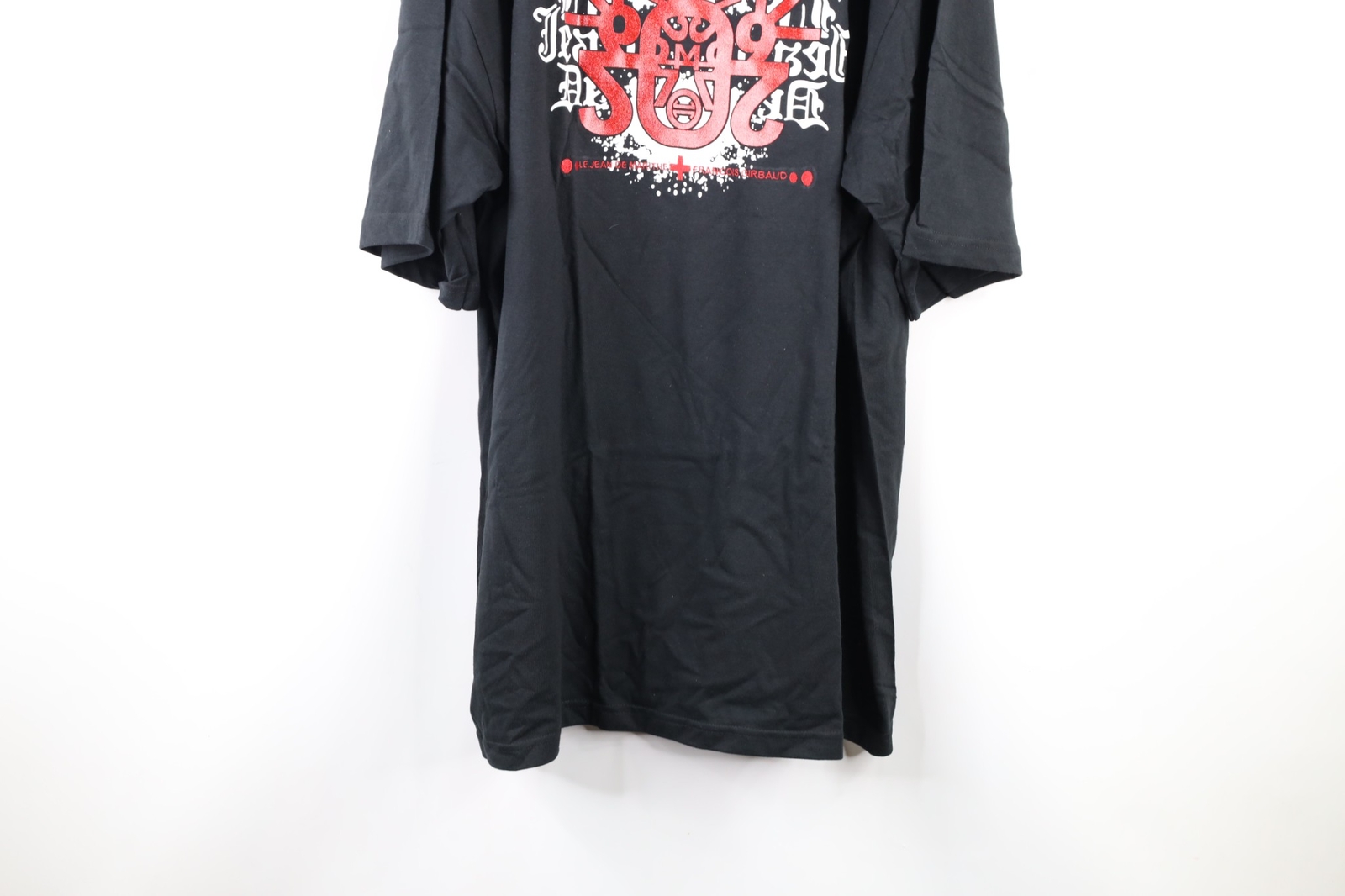 NOS Vtg Marithe Francois Girbaud Mens 3XL Baggy Spell Out Glitter T-Shirt Black gallery