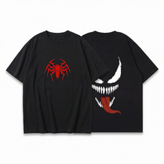 Oversized Black Graphic Tee Red Spider Print Streetwear Unisex Drop Shoulder