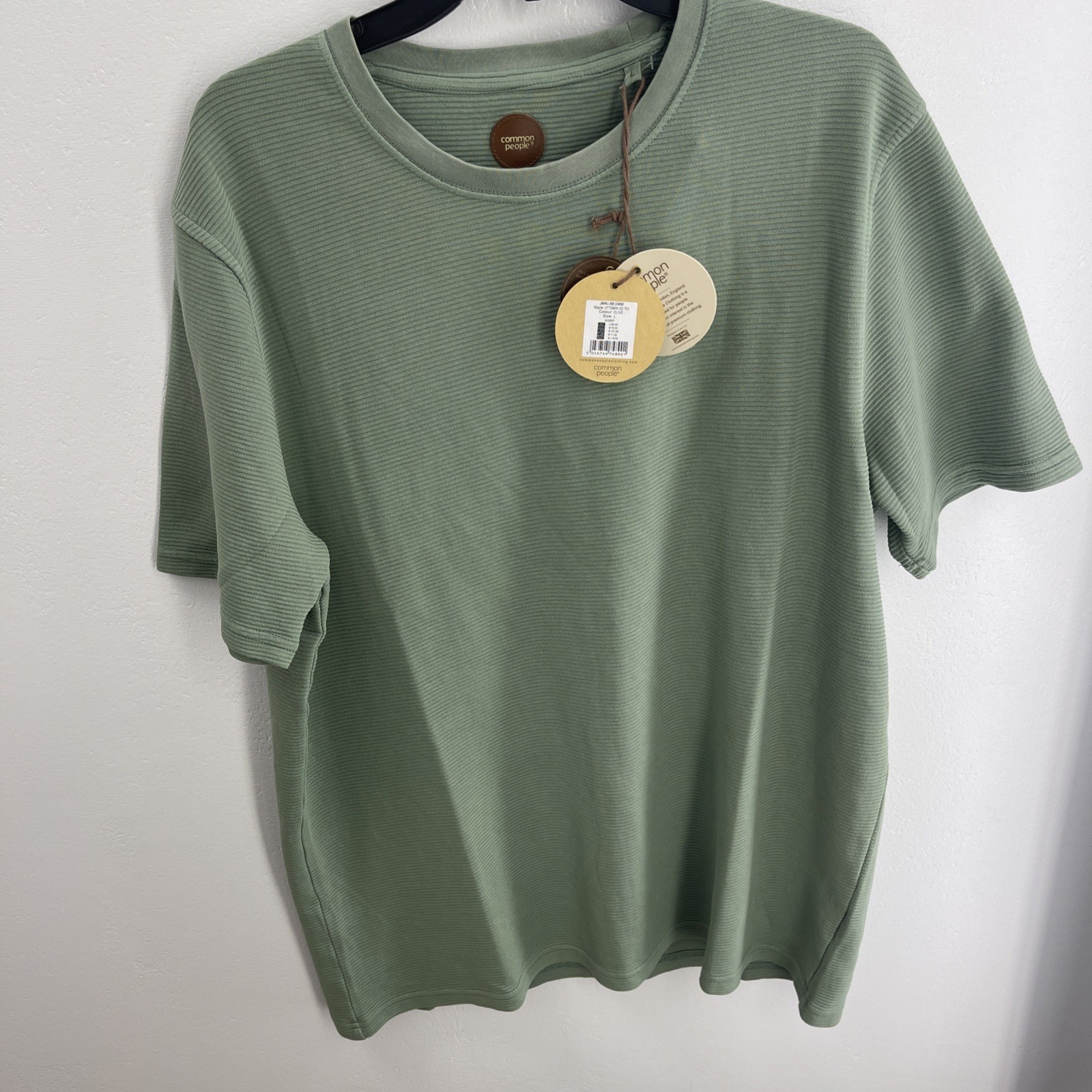 Common People Ottoman Texture Shirt Garment Dye Relaxed Fit Green L Ribbed Sleek