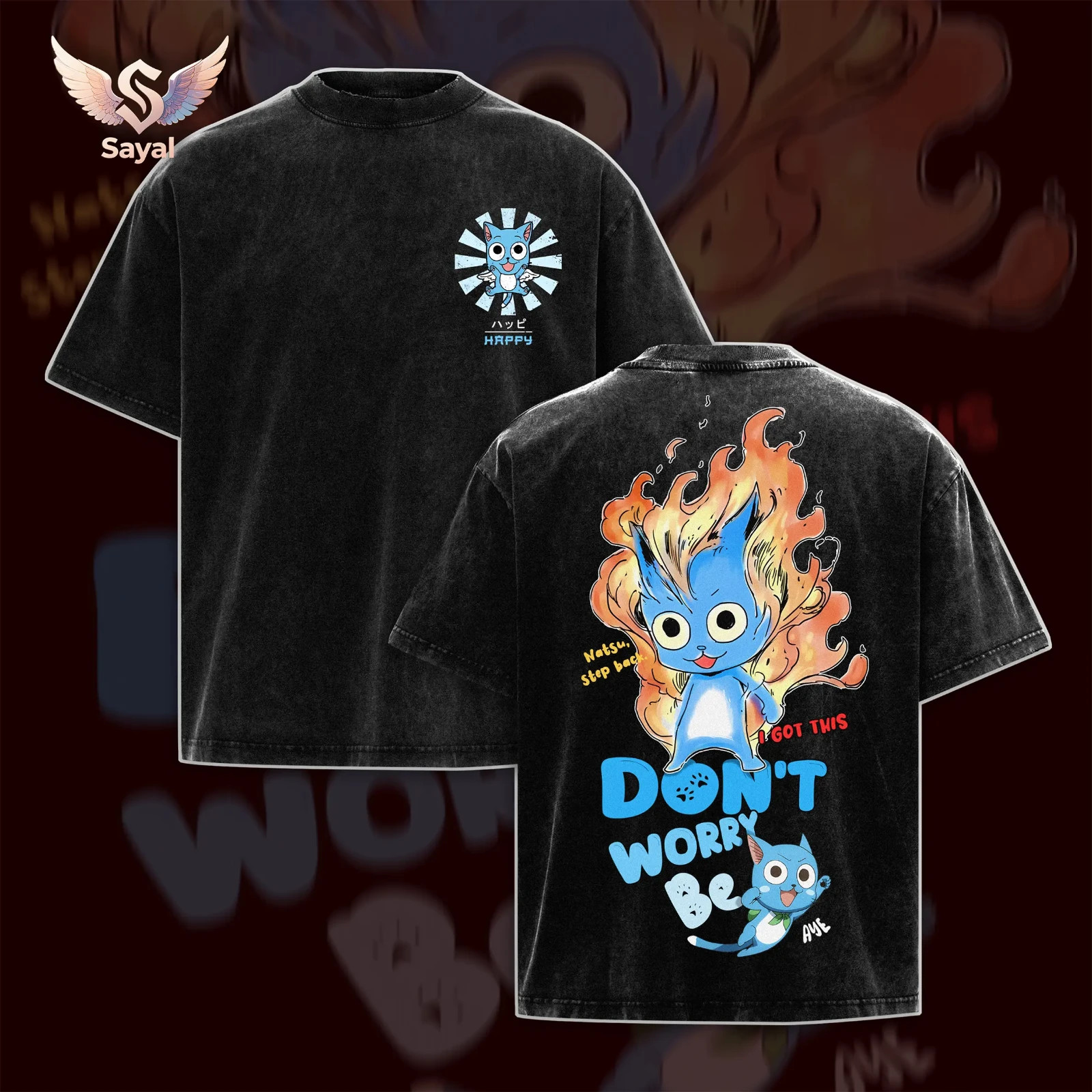Fairy Tail Guild Happy Cat Tee Premium Acid Washed Soft Fabric Oversized Graphic gallery