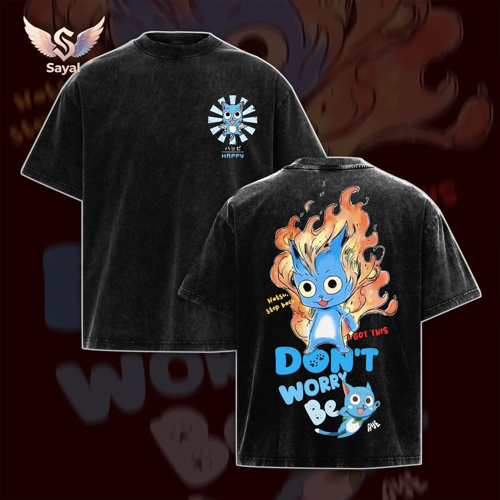 Fairy Tail Guild Happy Cat Tee Premium Acid Washed Soft Fabric Oversized Graphic