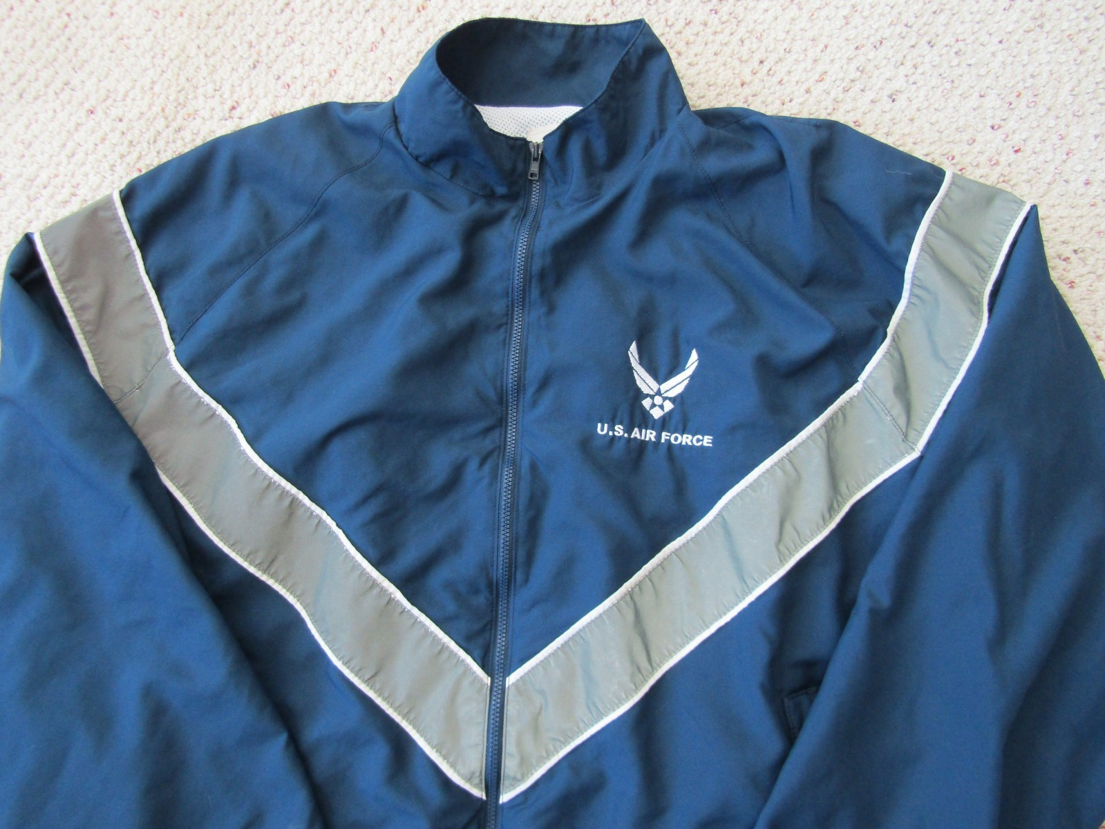 U S Air Force Jacket Blue with Stitched Letters and Silver Reflective Stripes L gallery