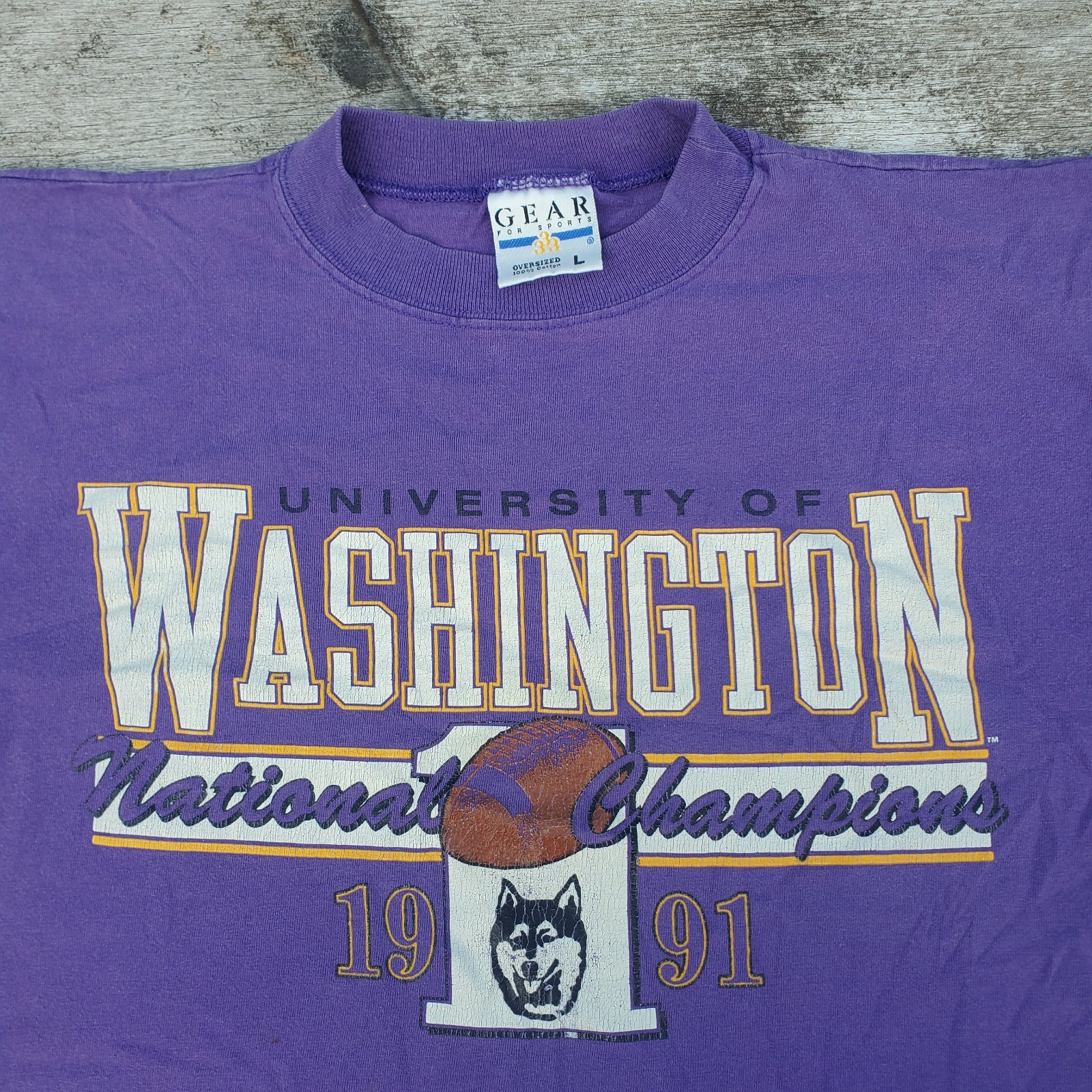 Vintage 90s 1991 Washington Huskies Rose Bowl Shirt Large UW Gear for Sports Tag gallery