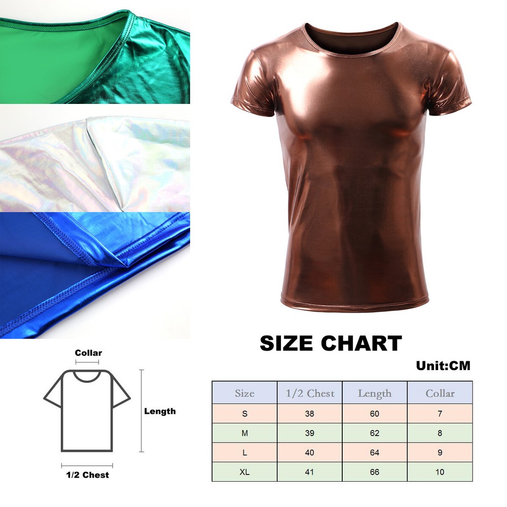 Mens Undershirts Shiny PU Leather Wet Look Short Sleeve Shirts Boxer Shorts Suit