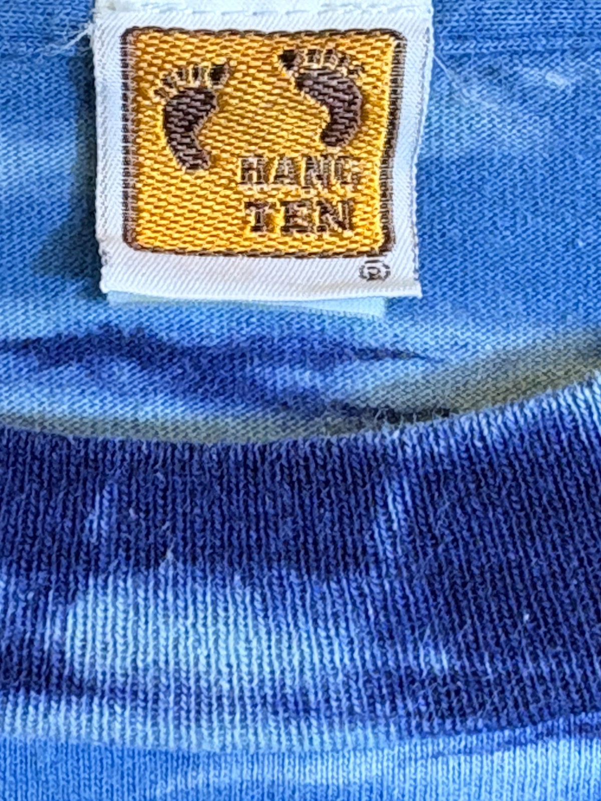 Vintage Hang Ten Men’s XL T-Shirt Blue Tie Dye Striped Single Stitch Surf Skate gallery