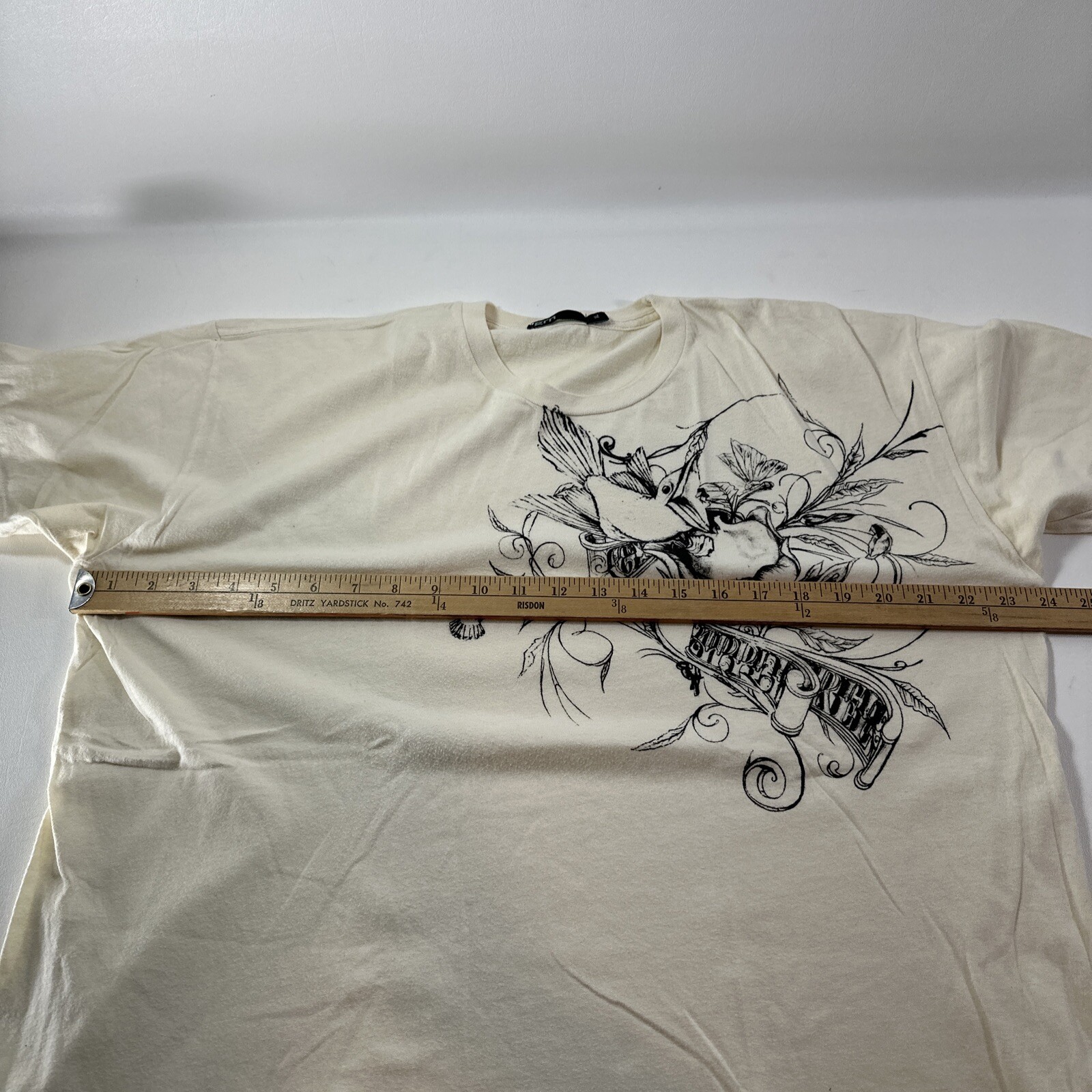 GRN Green Apple Designer Cream T Shirt Mens Sz XL Hummingbird Flowers Banner gallery