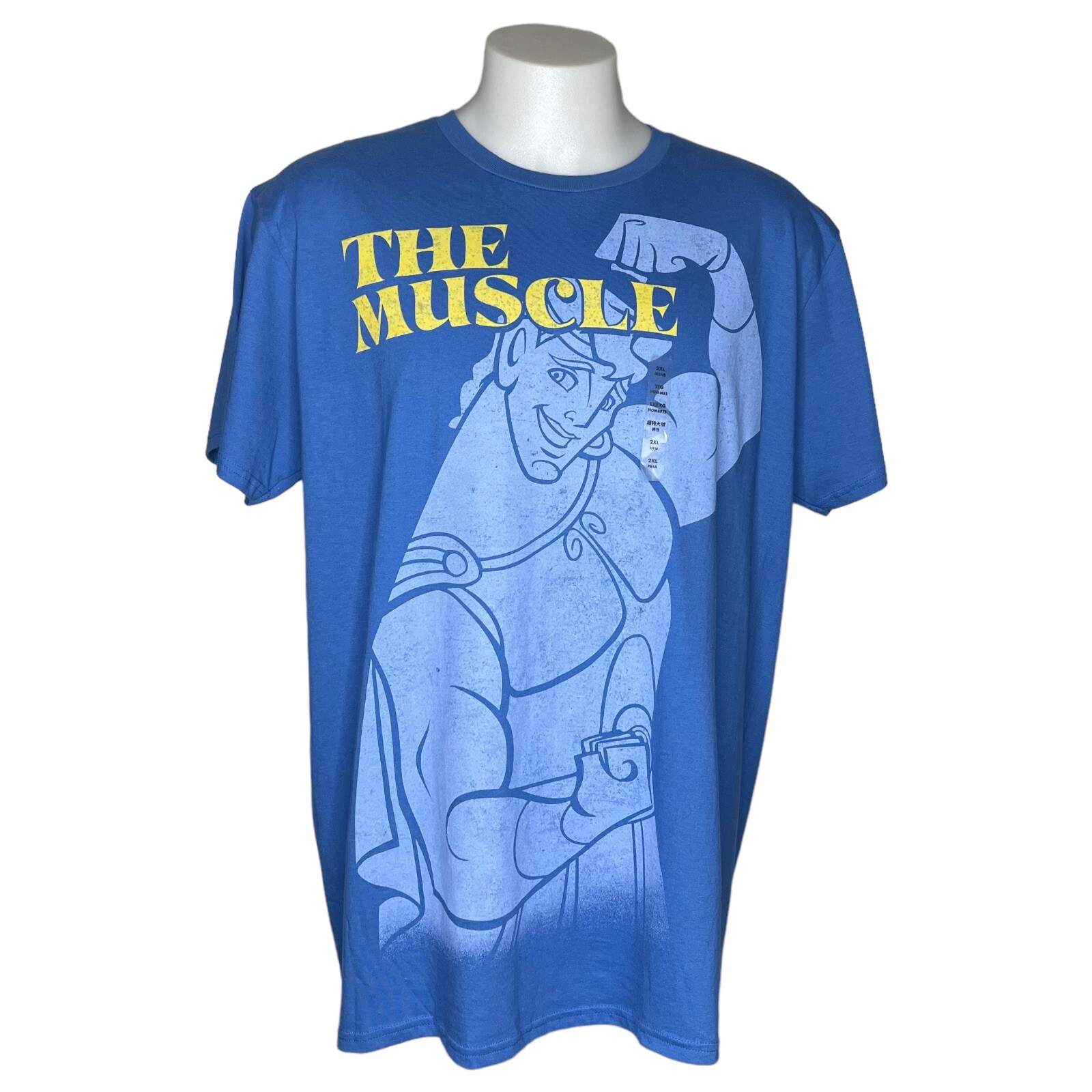 Disney Hercules T-shirt Size XXL The Muscle Blue Large Front Print Yellow White gallery