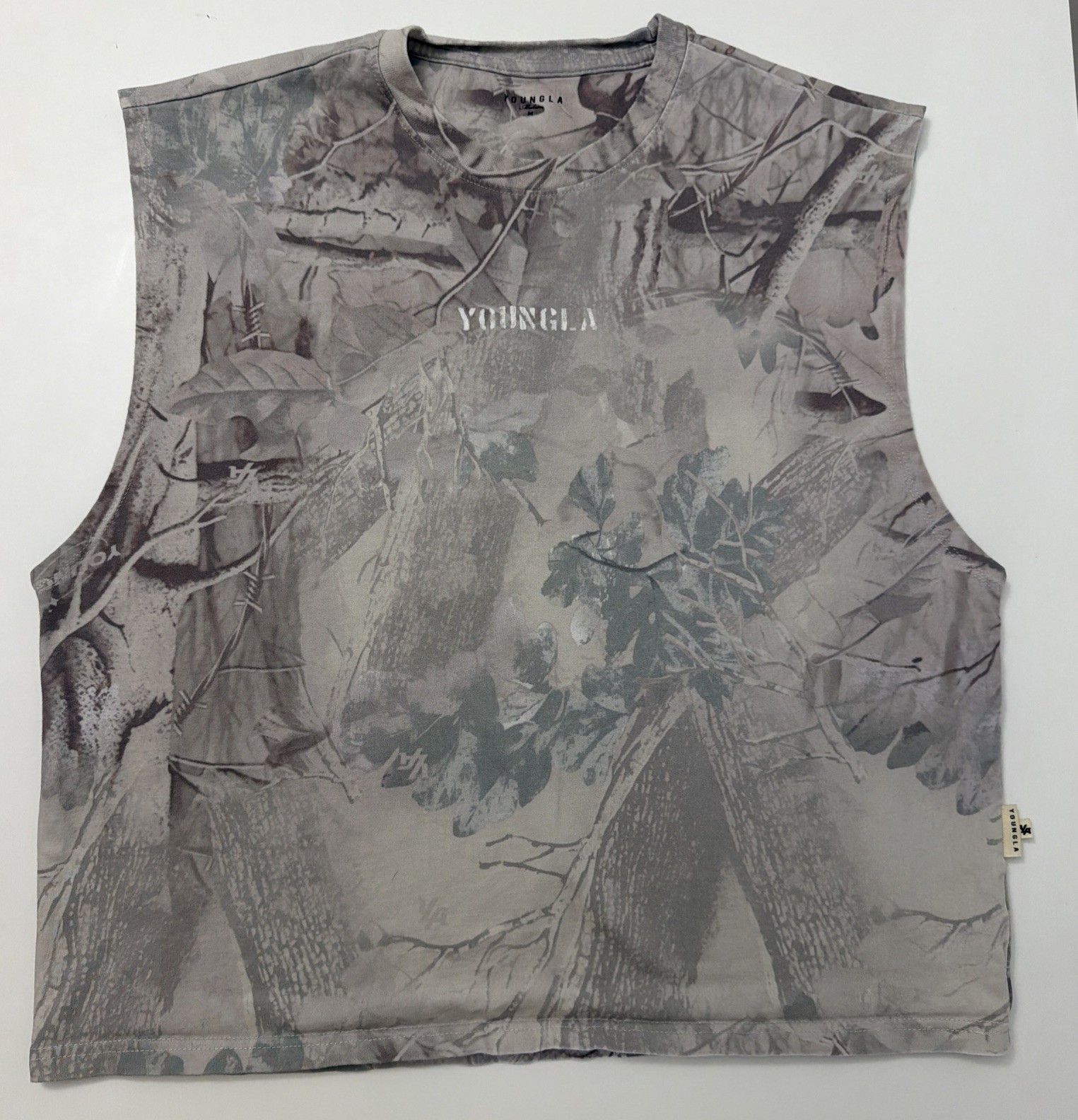 YOUNGLA Camo Tank Top Oversized Streetwear Top M Cropped