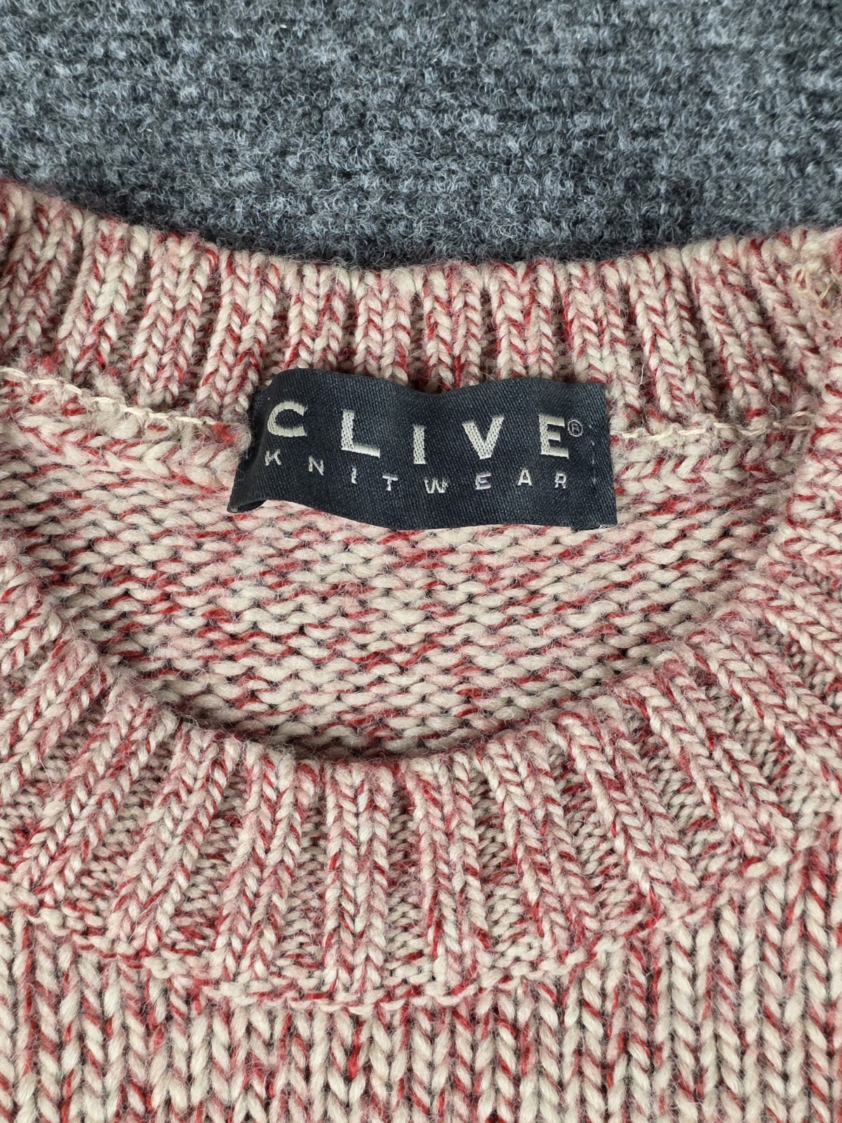 Clive Long Sleeve Crew Neck Sweater Mens Large Red Ivory Heathered gallery