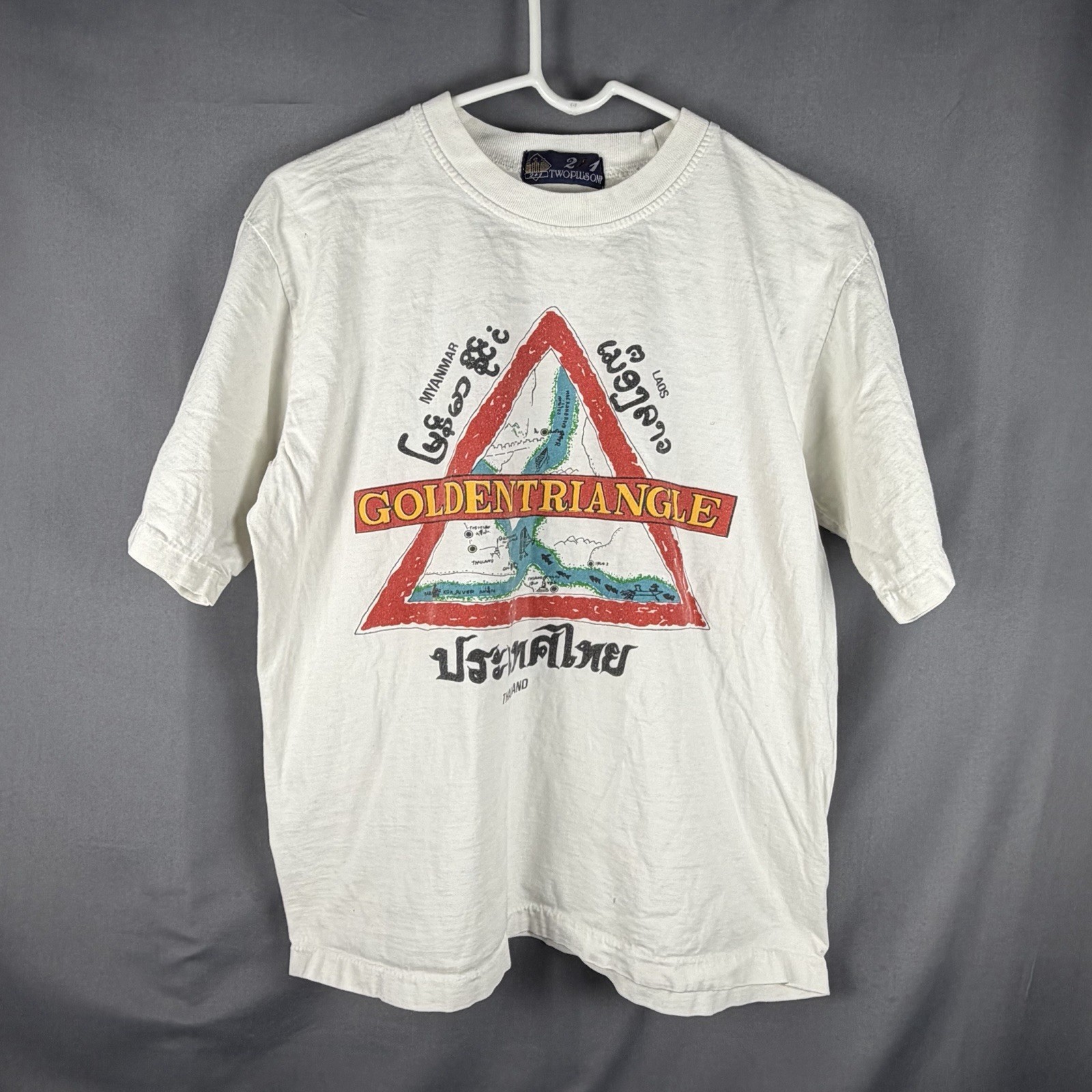 Vintage Single Stitch T Shirt Golden Triangle Two Plus One Hole See Measurement gallery
