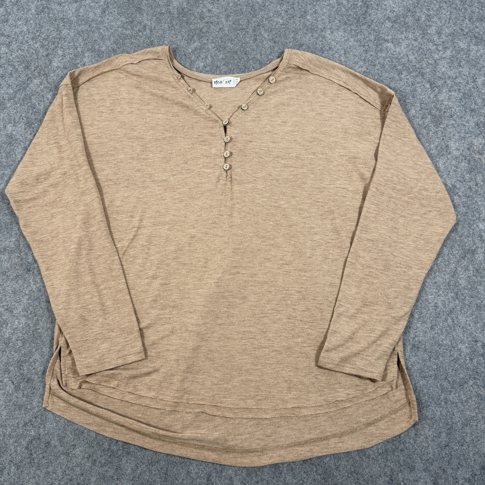 New In Button Stretch Casual Long-Sleeve T-Shirt Fits Women's Size Medium Brown gallery