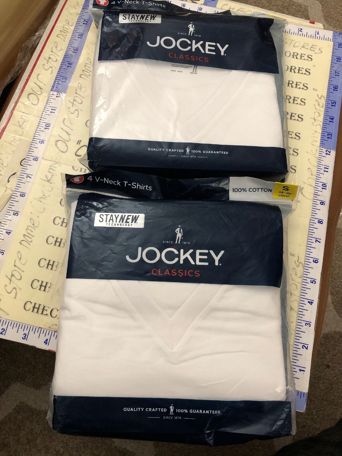 2X 4 PACK Jockey Men’s V Neck T-shirts Size SMALL 34 in – 36 in White Tag Free
