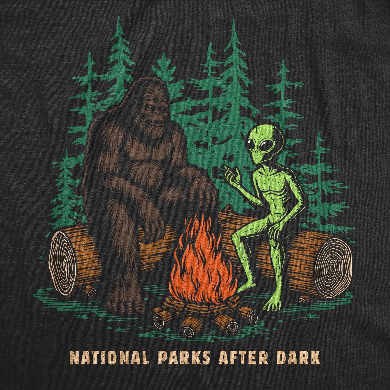 Mens Funny T Shirts National Parks After Dark Sarcastic Bigfoot Alien Graphic gallery