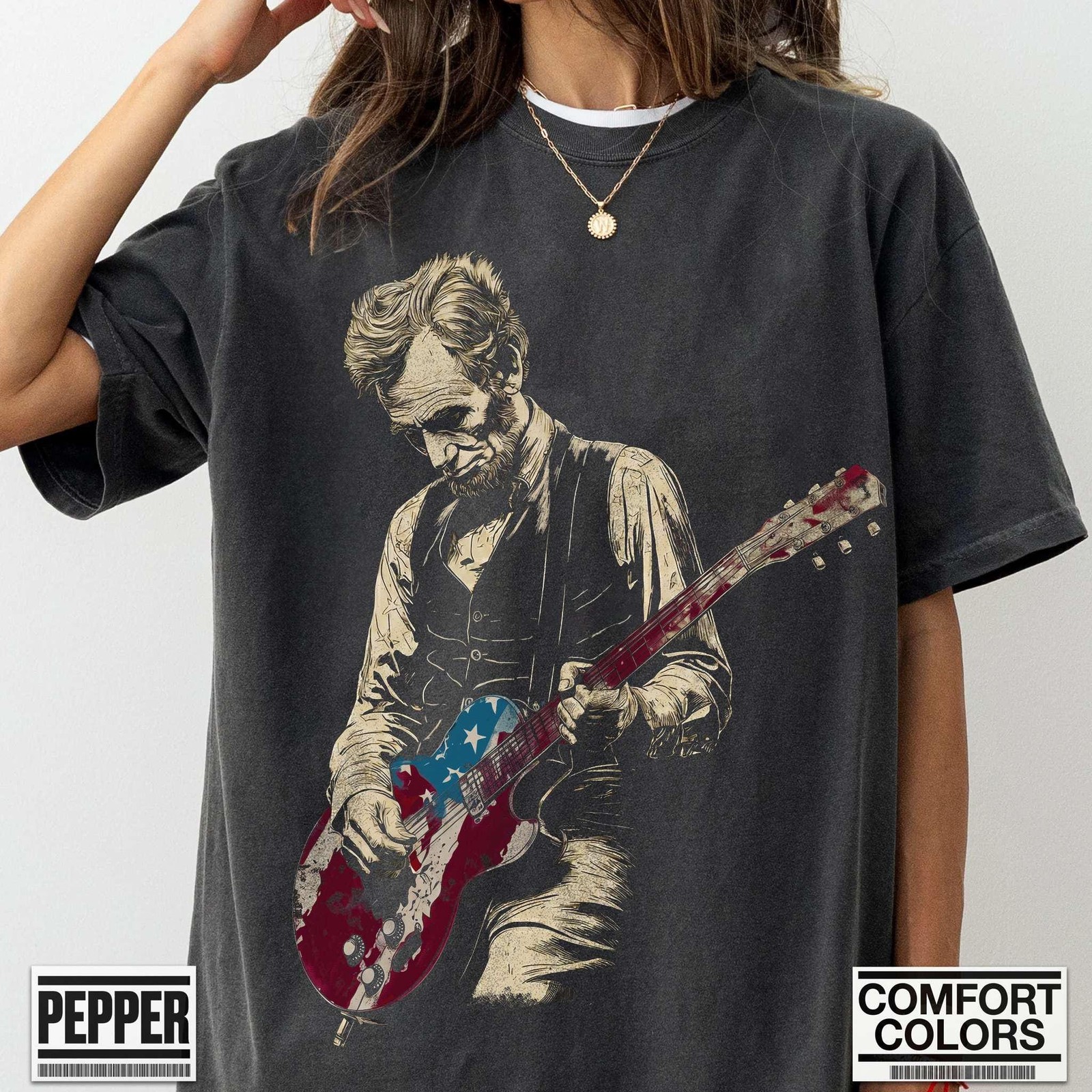 Funny Abe Lincoln Playing Guitar Shirt Abraham Lincoln Vintage History Music Lov gallery