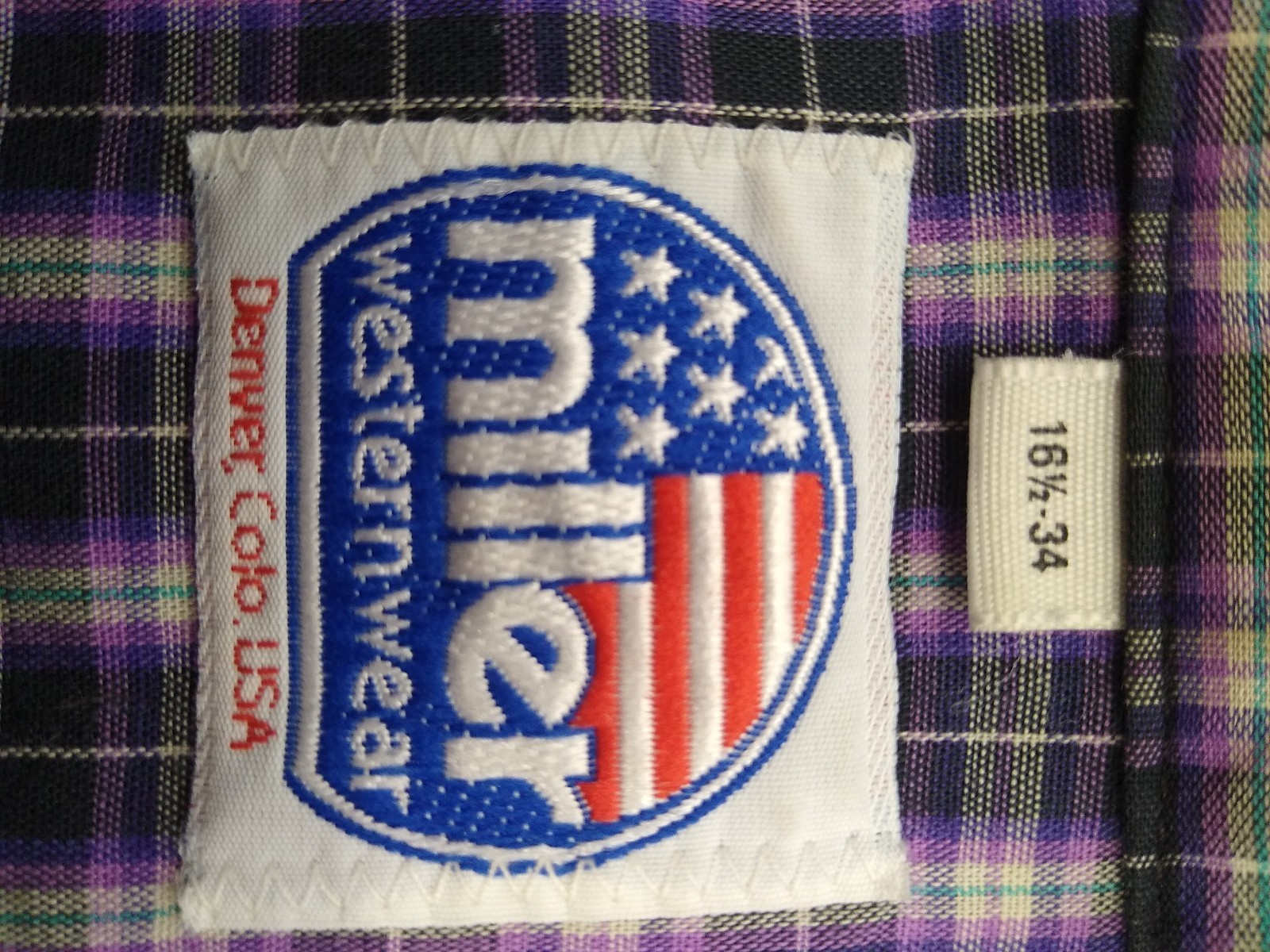 MILLER WESTERN WEAR Stud Snap Close Lg Sleeve, 3 snap cuff SZ161/2-34 BLUE PLAID gallery