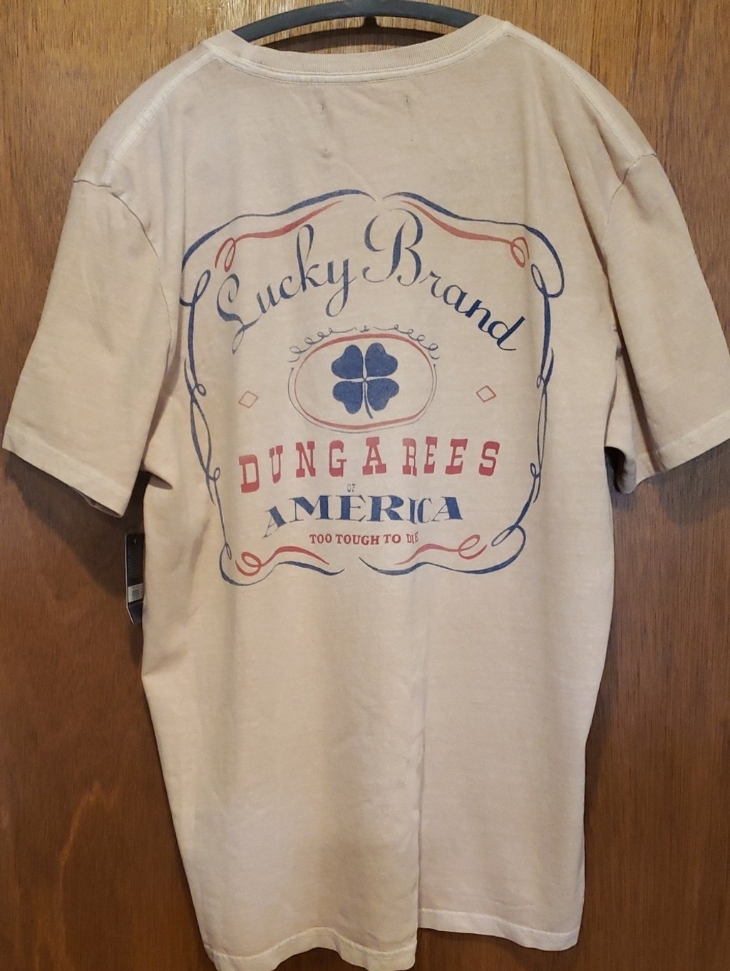 NWT Lucky Brand Beige Tee with Red & Blue Graphic gallery