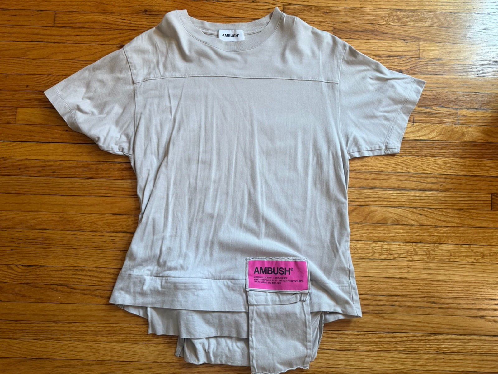 AMBUSH Gray Pink Cotton Jersey Patch SS 2020 Men’s Short Sleeve T-Shirt Size 3