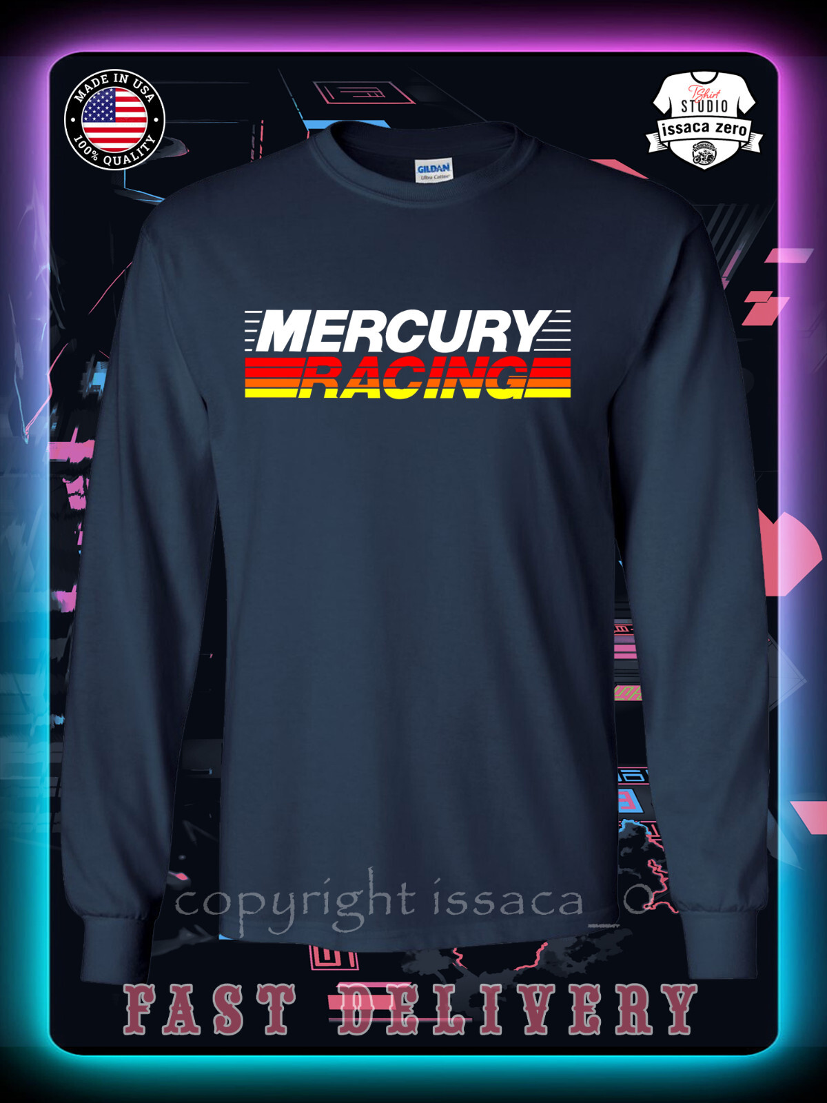 Mercury Racing Outboards Logo Men's Long Sleeve T-Shirt American issaca gallery