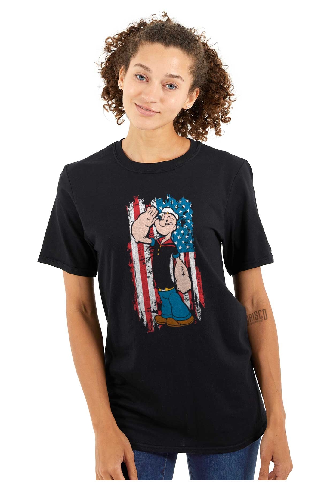 Popeye the Sailor Man Salute American Flag Womens or Mens Crewneck T Shirt Tee gallery