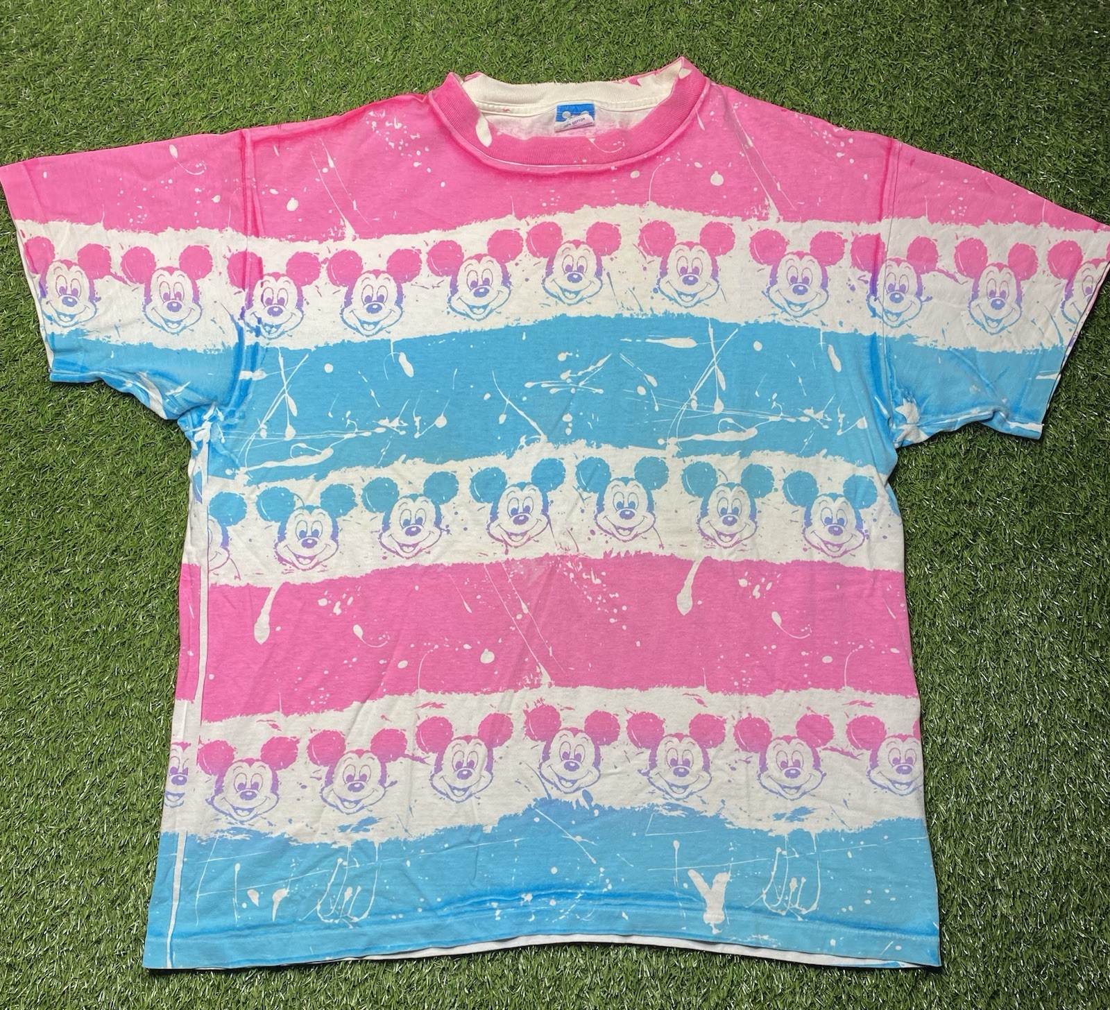 Vintage Mickey Mouse Shirt Tie Dye Disney 90s All Over Print Splatter OSFA Pink