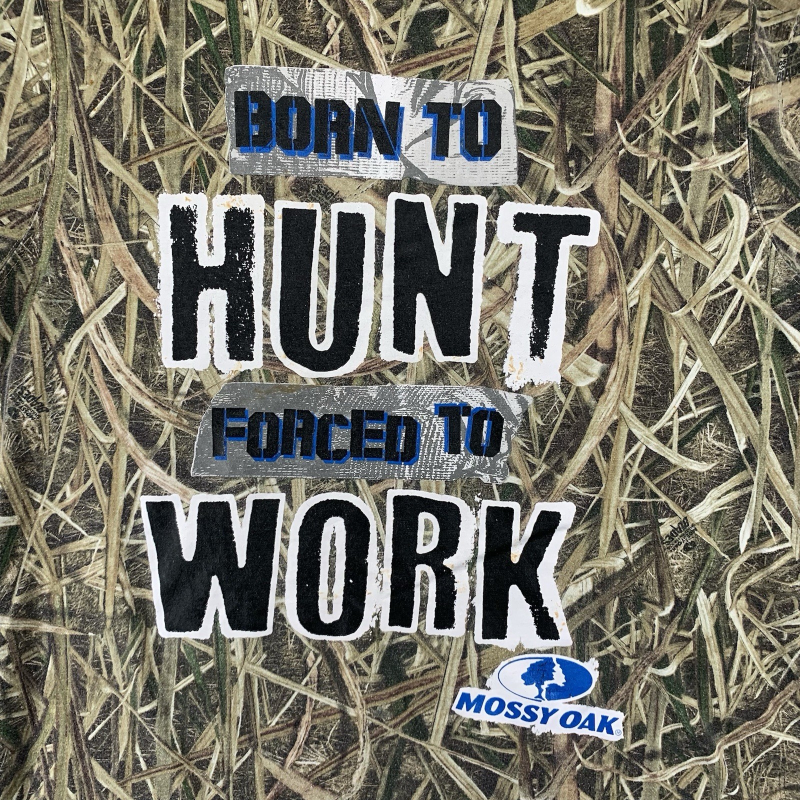 Mossy Oak Born To Hunt Forced To Work Logo T Shirt Camouflage Men’s Large Wear gallery
