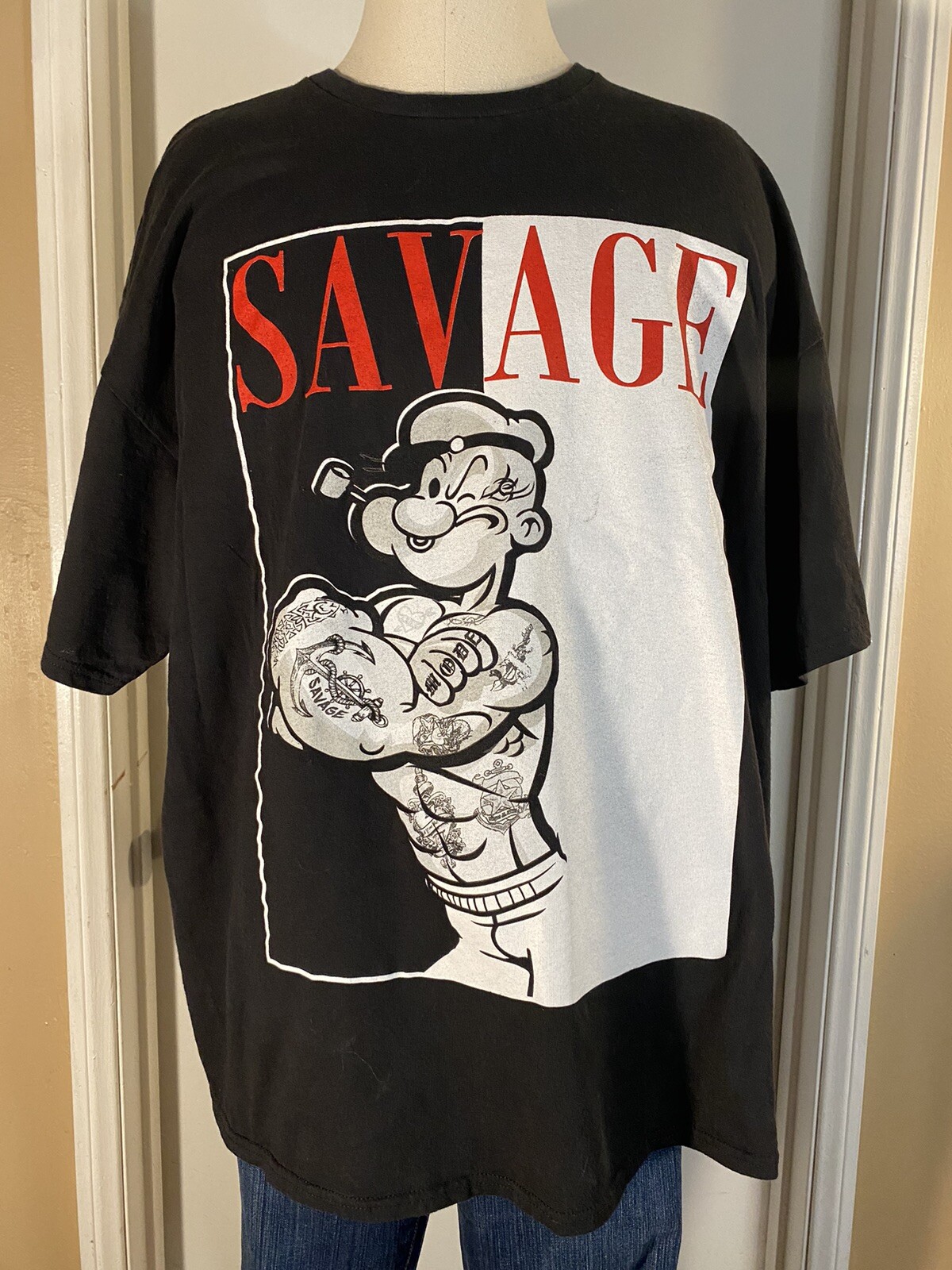Popeye Savage Men's Black T-Shirt Size 2XL Made in USA 100% Cotton gallery