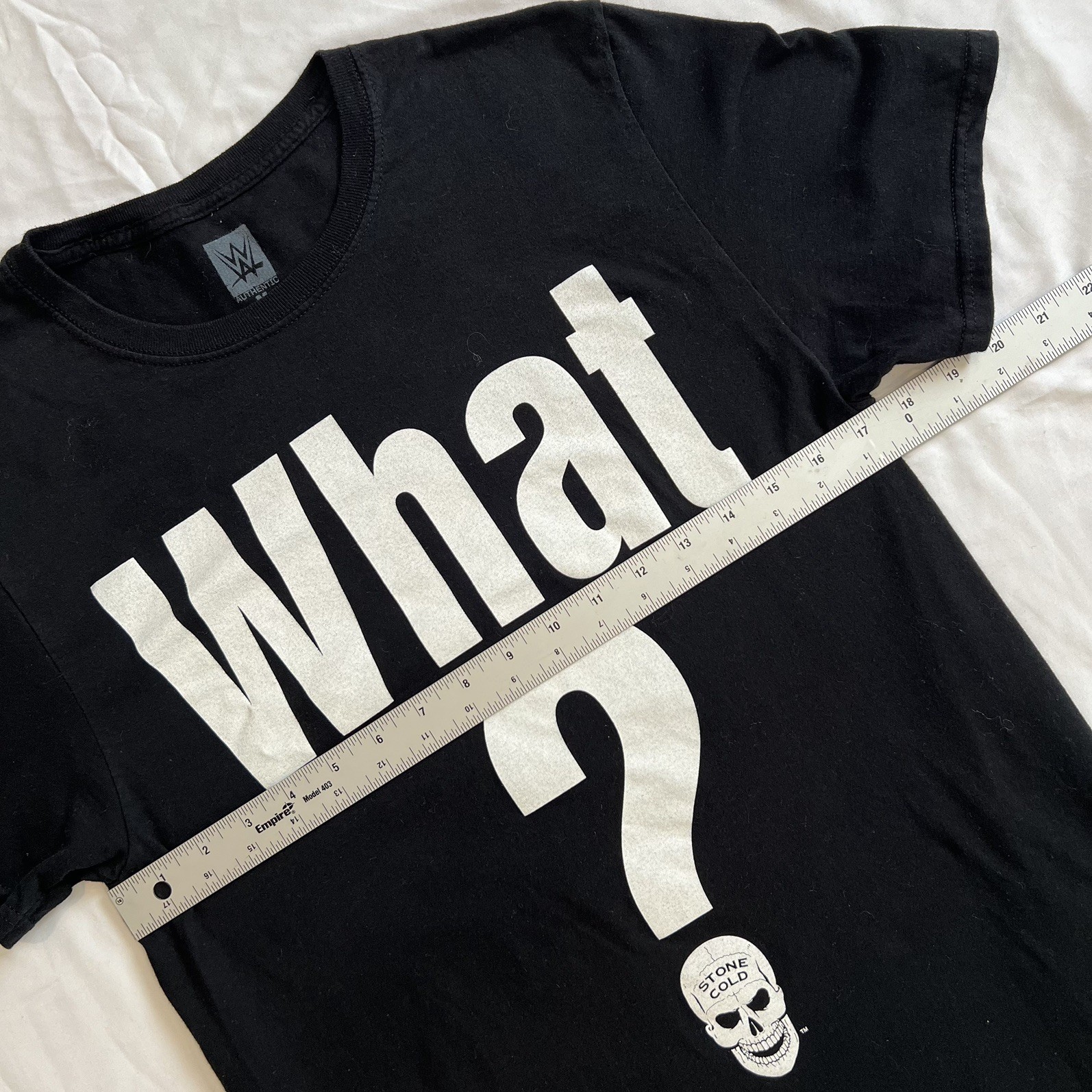 WWE Stone Cold Steve Austin What? Blue Flaming Skull Graphic Reprint T-Shirt M gallery