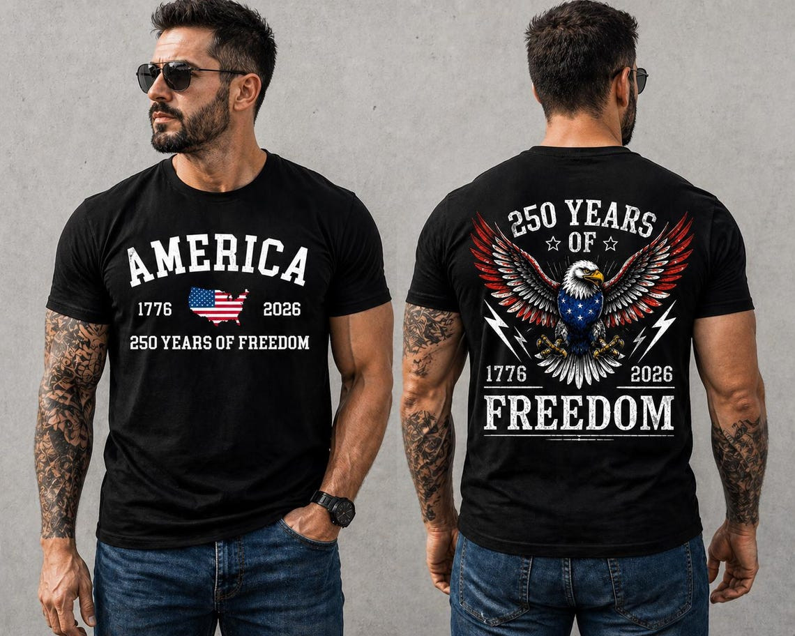 America 250th Anniversary 2 Sides Shirt Bald Eagle Patriotic USA 1776-2026 Tee gallery