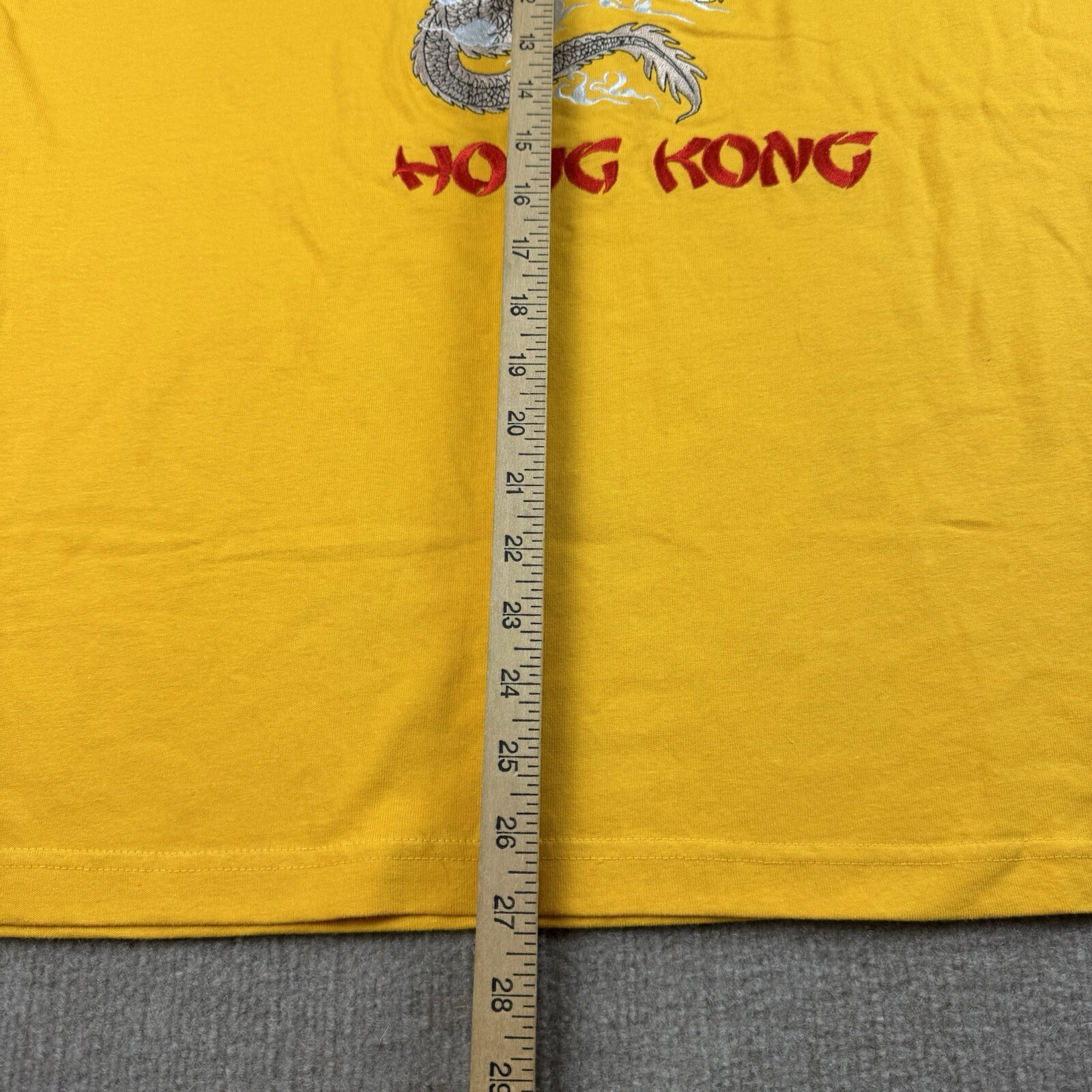 Hong Kong DRAGON Shirt Mens XL Stitched Chinese Character Yellow Embroidered Tee gallery