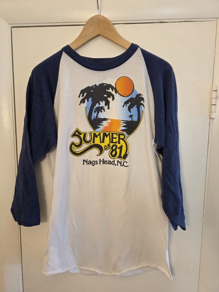 Vtg Bantam 1981 Nags Head NC Long Sleeve Shirt Size XL Retro Beach Palm Trees