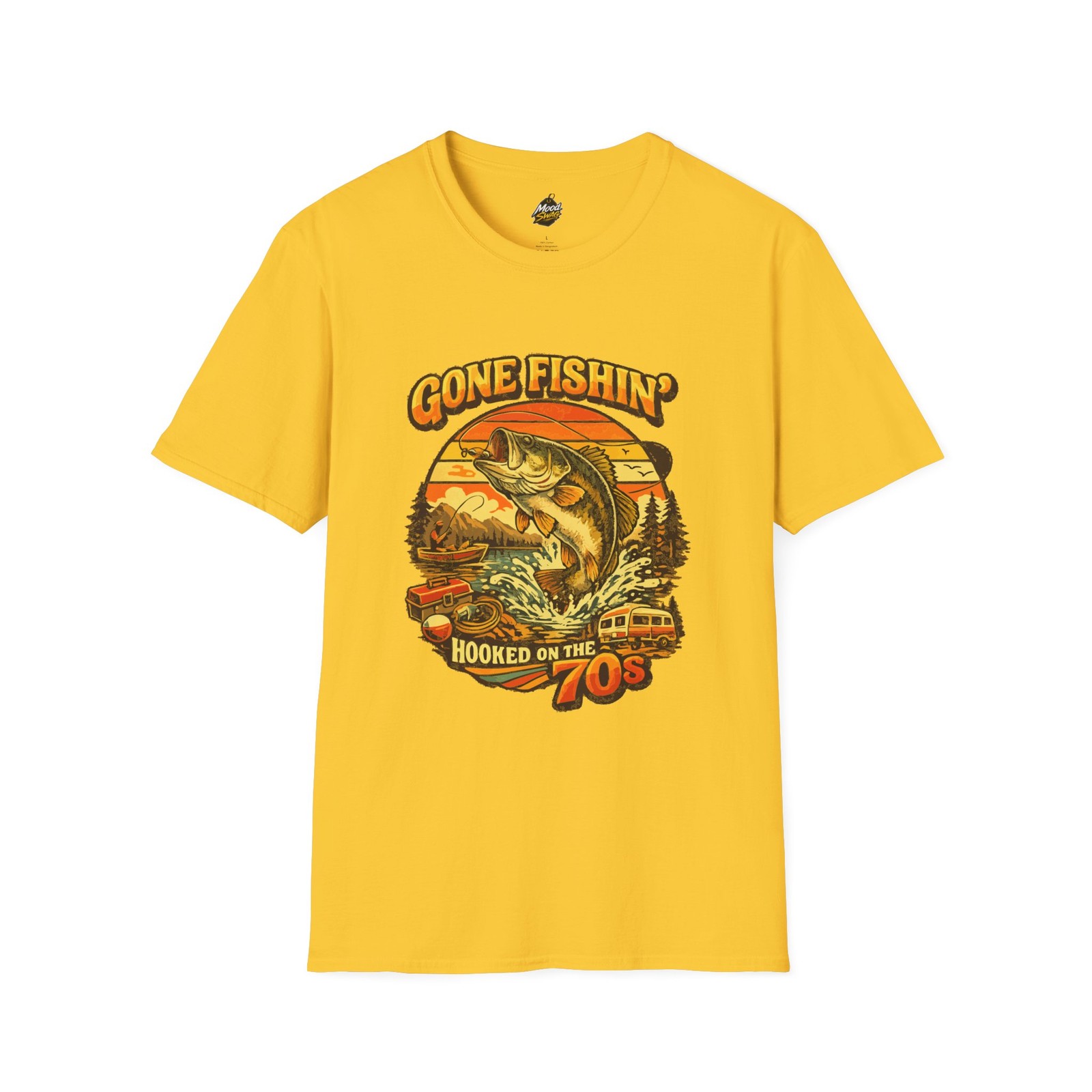 70s Style Fishing Shirt Gone Fishin Bass Retro Outdoors Angler Gift Tee gallery