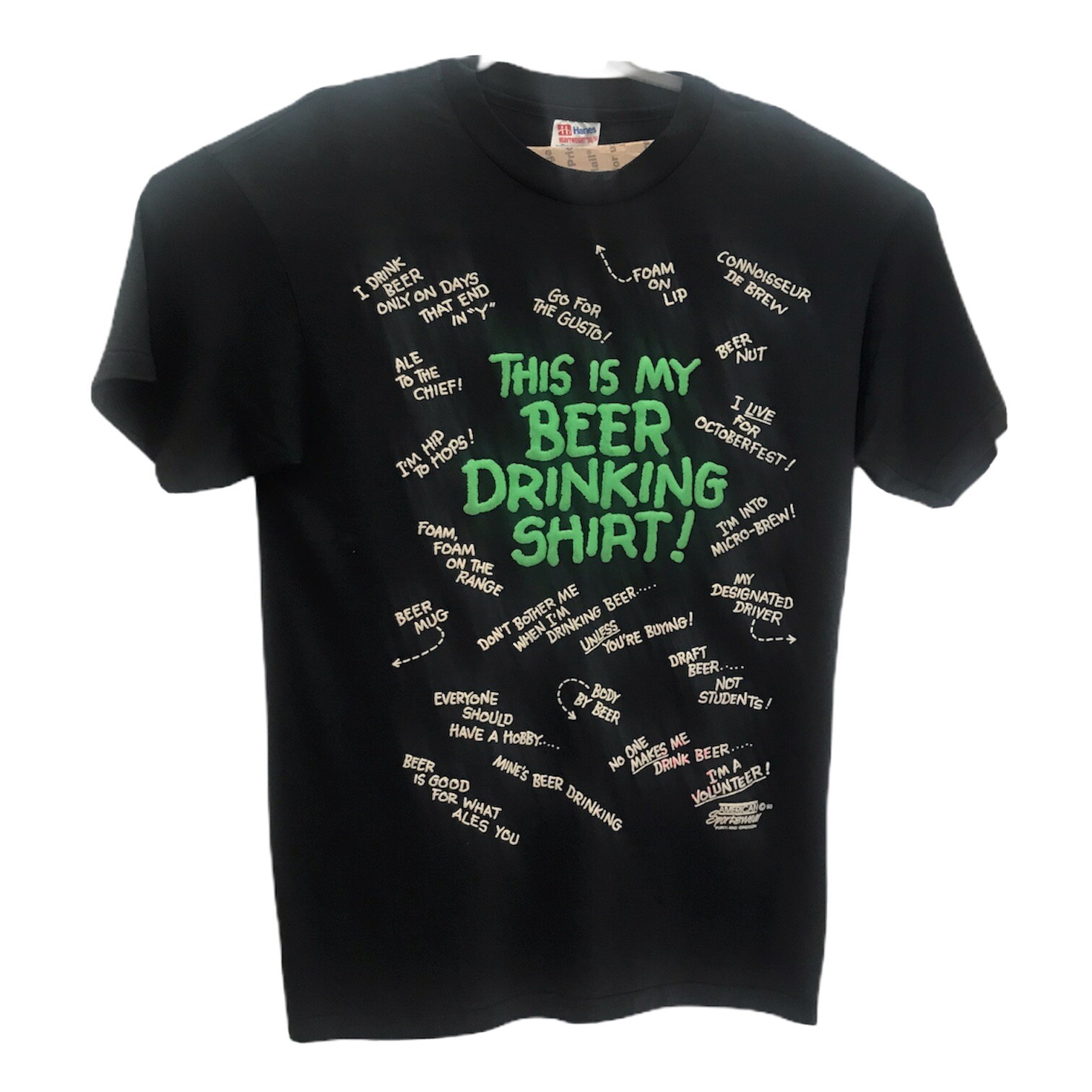 Beer Vtg 90s Hanes Ultraweight Spring Summer Black TShirt This Is My Beer, (L)